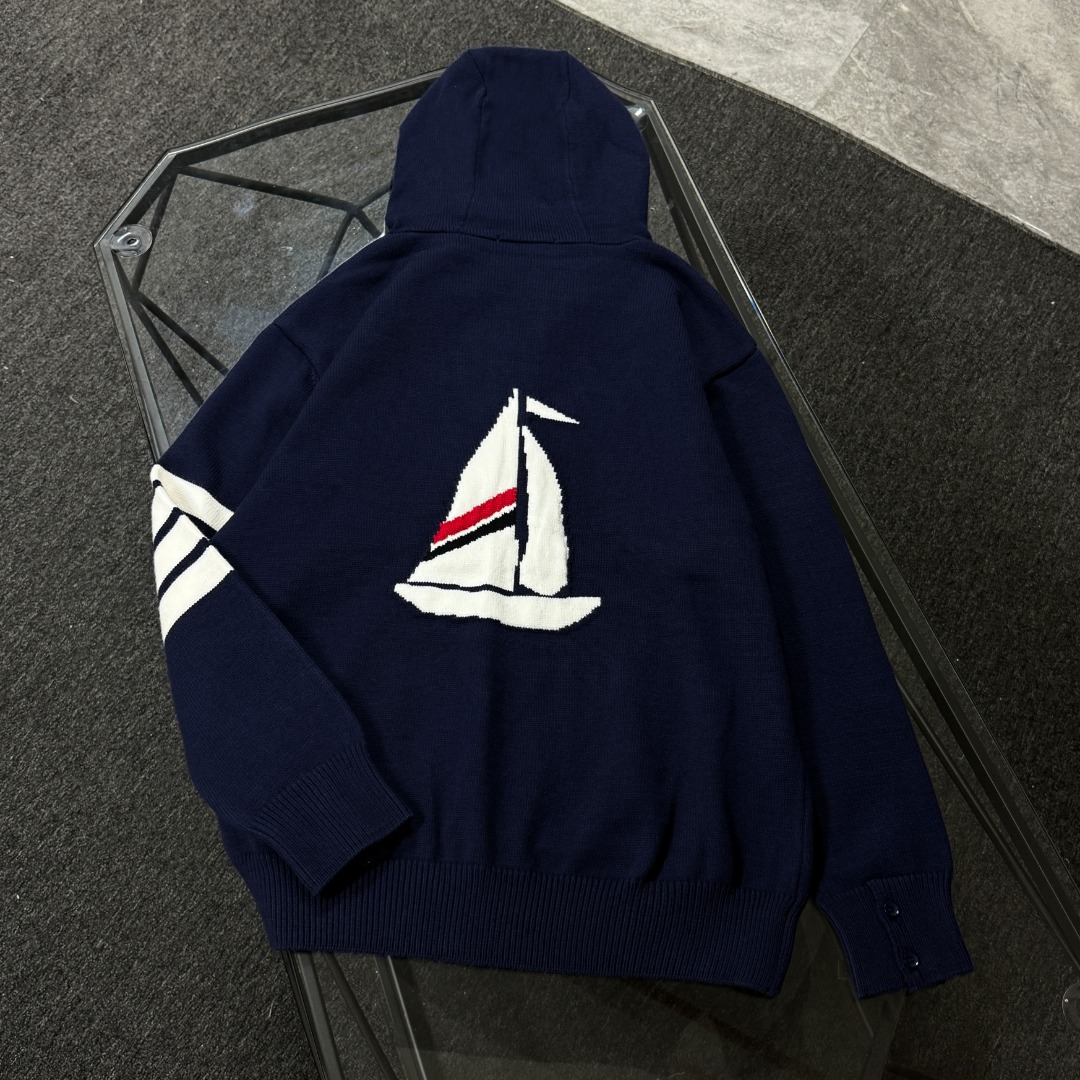 Thom Browne Couple Basic Clothing Wool Blue Hooded S-m