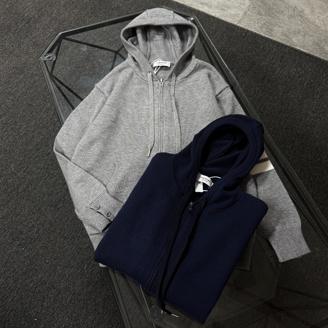 Thom Browne Couple Basic Clothing Wool Blue Hooded S-m