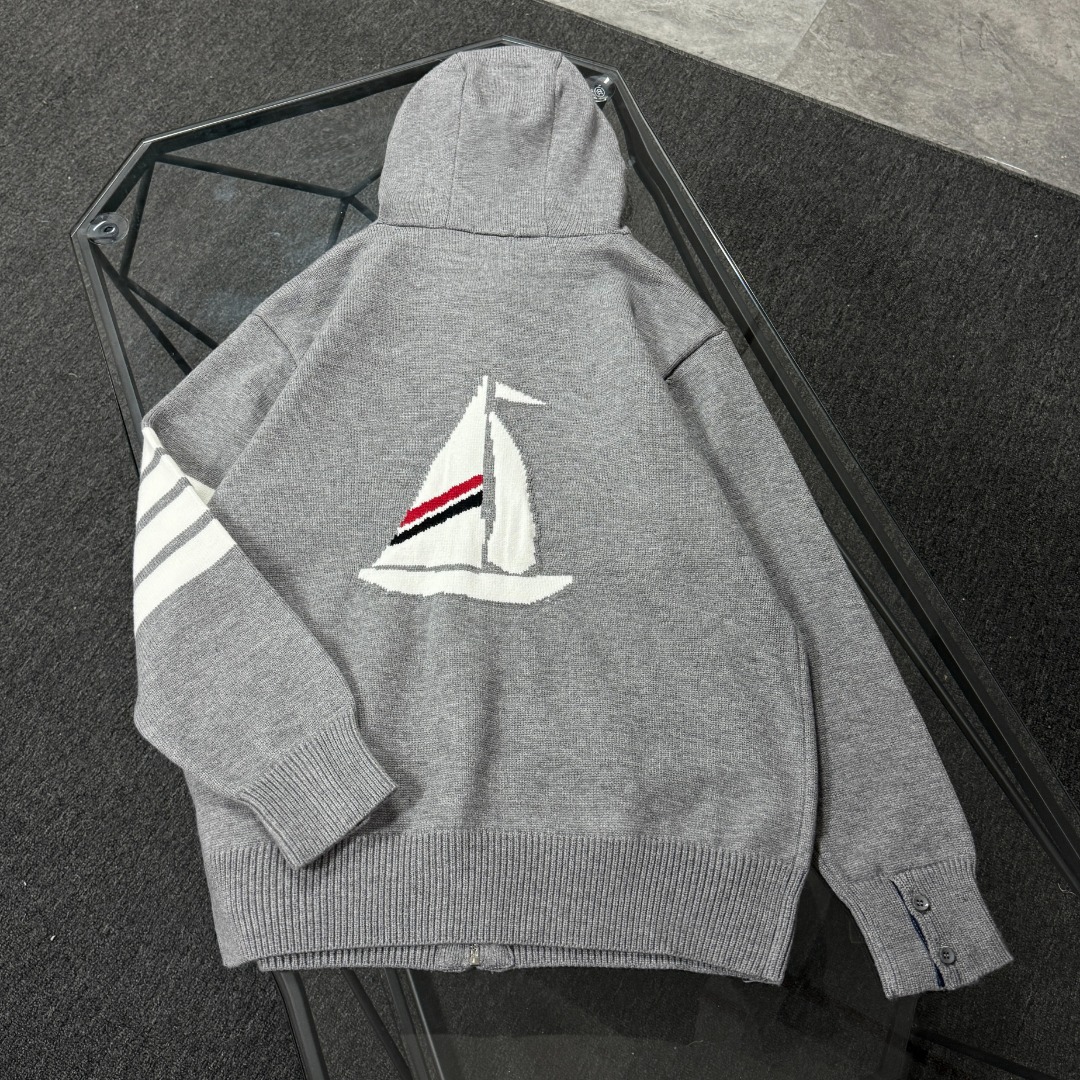 Thom Browne Couple Basic Clothing Wool Blue Hooded S-m