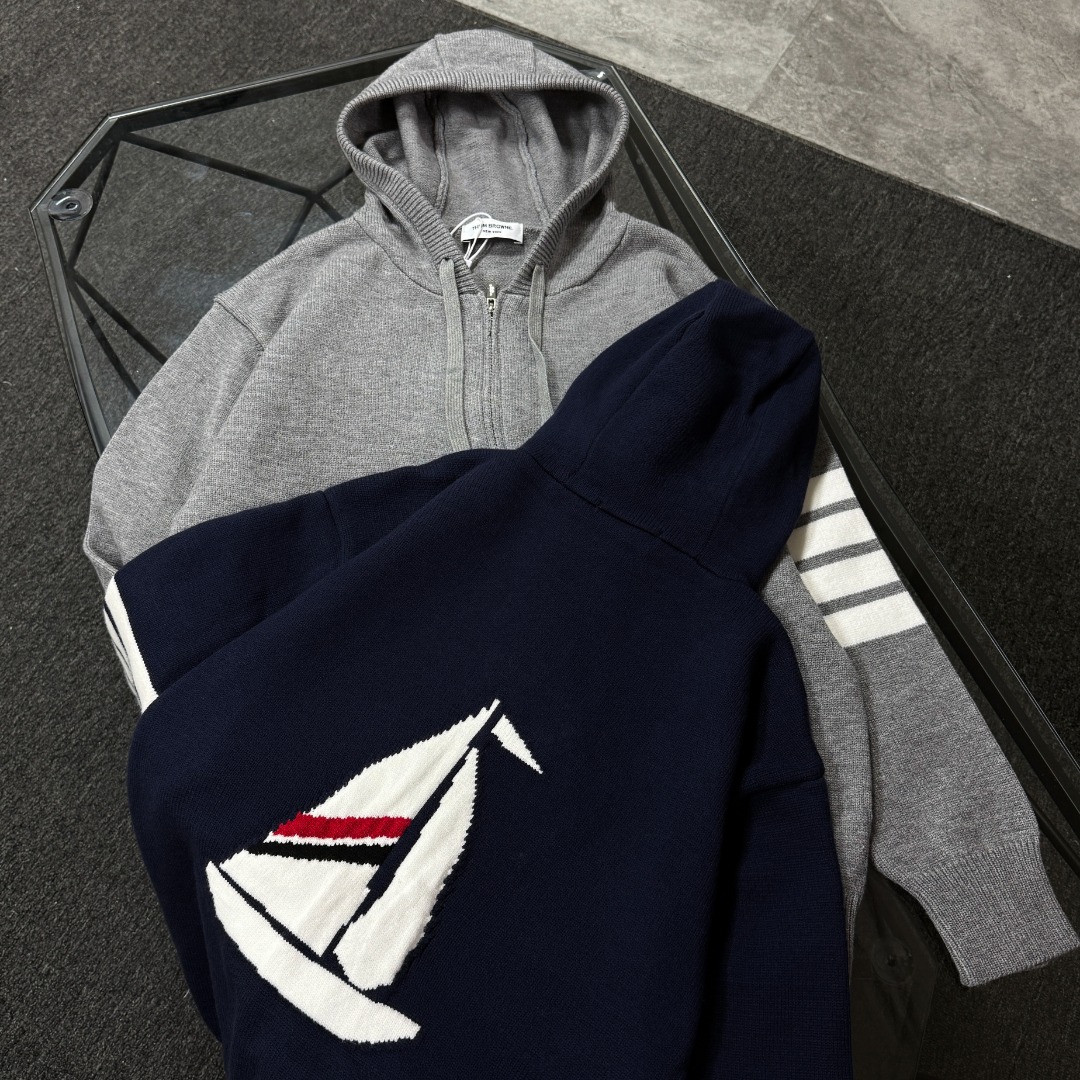 Thom Browne Couple Basic Clothing Wool Blue Hooded S-m