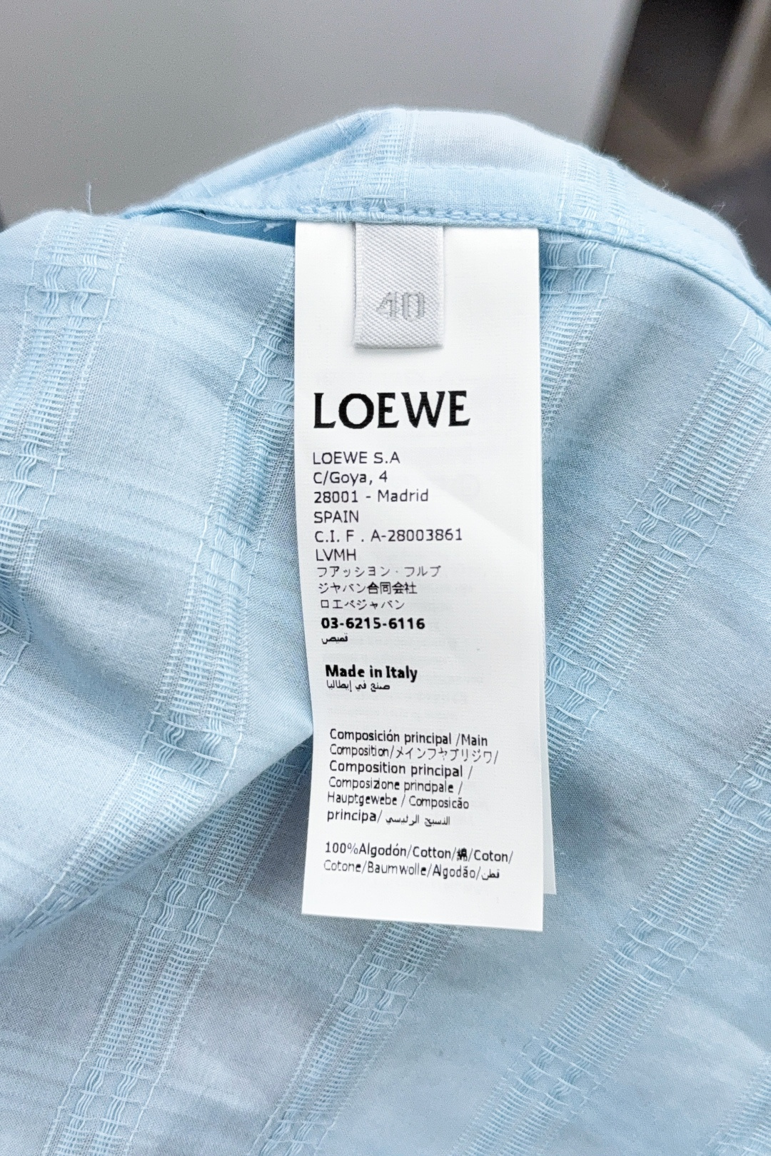 Loewe Male Shirt Cotton Blue S-m-l-xl