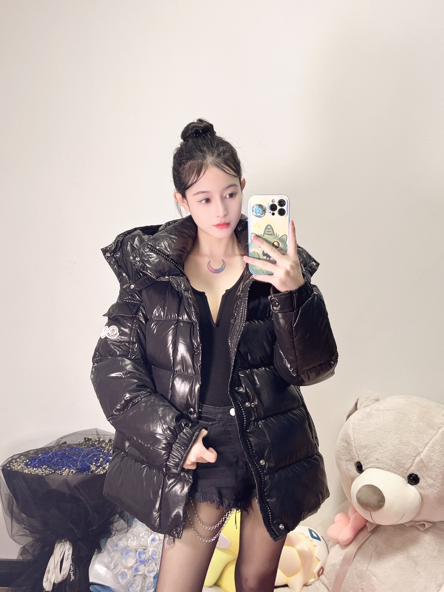 Moncler Down Jacket White Duck Down Black M-l-xl