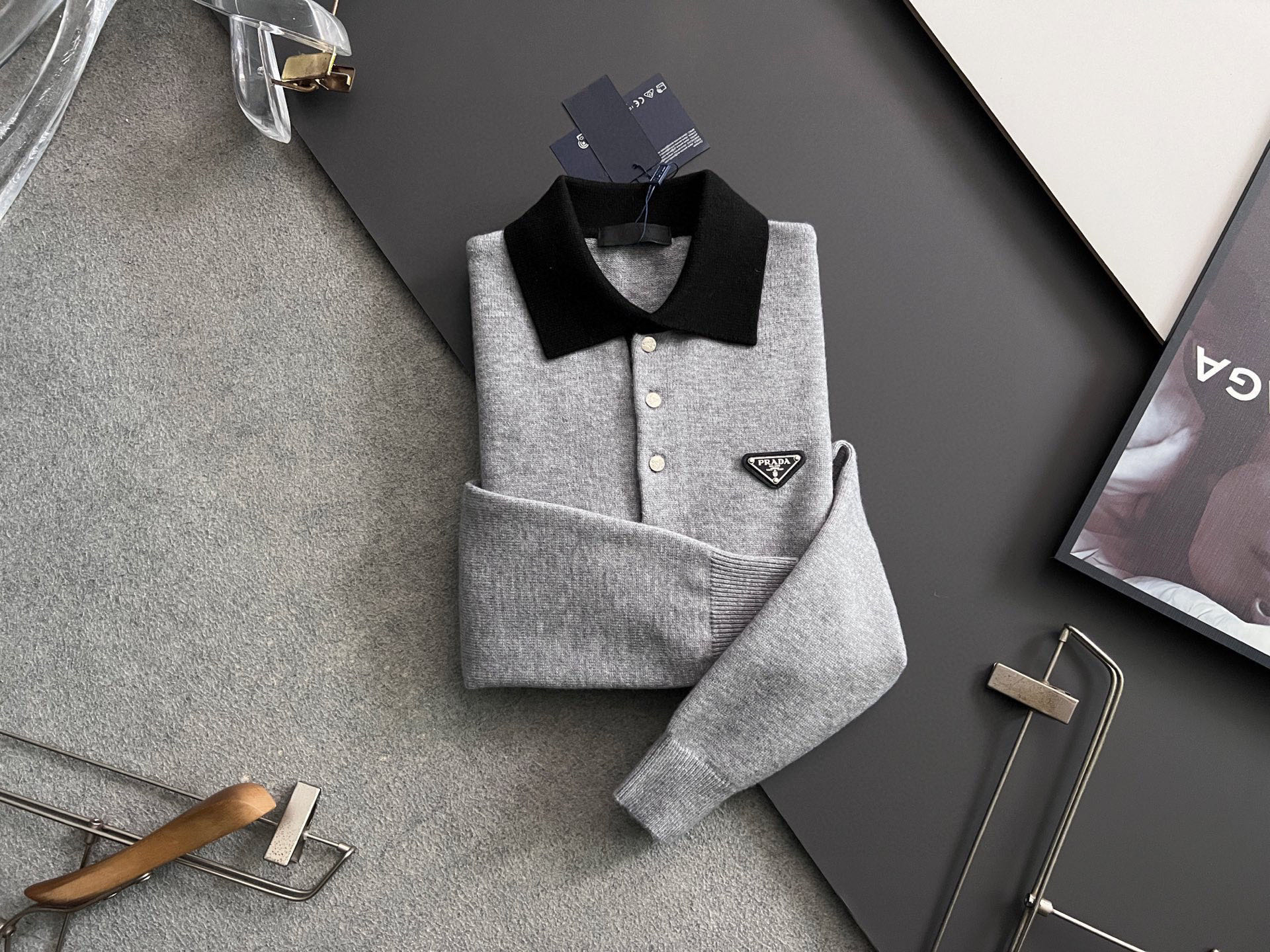 Prada Couple Basic Clothing Wool Gray M-xl