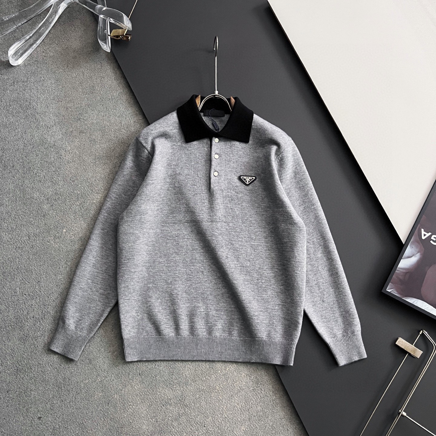 Prada Couple Basic Clothing Wool Gray M-xl