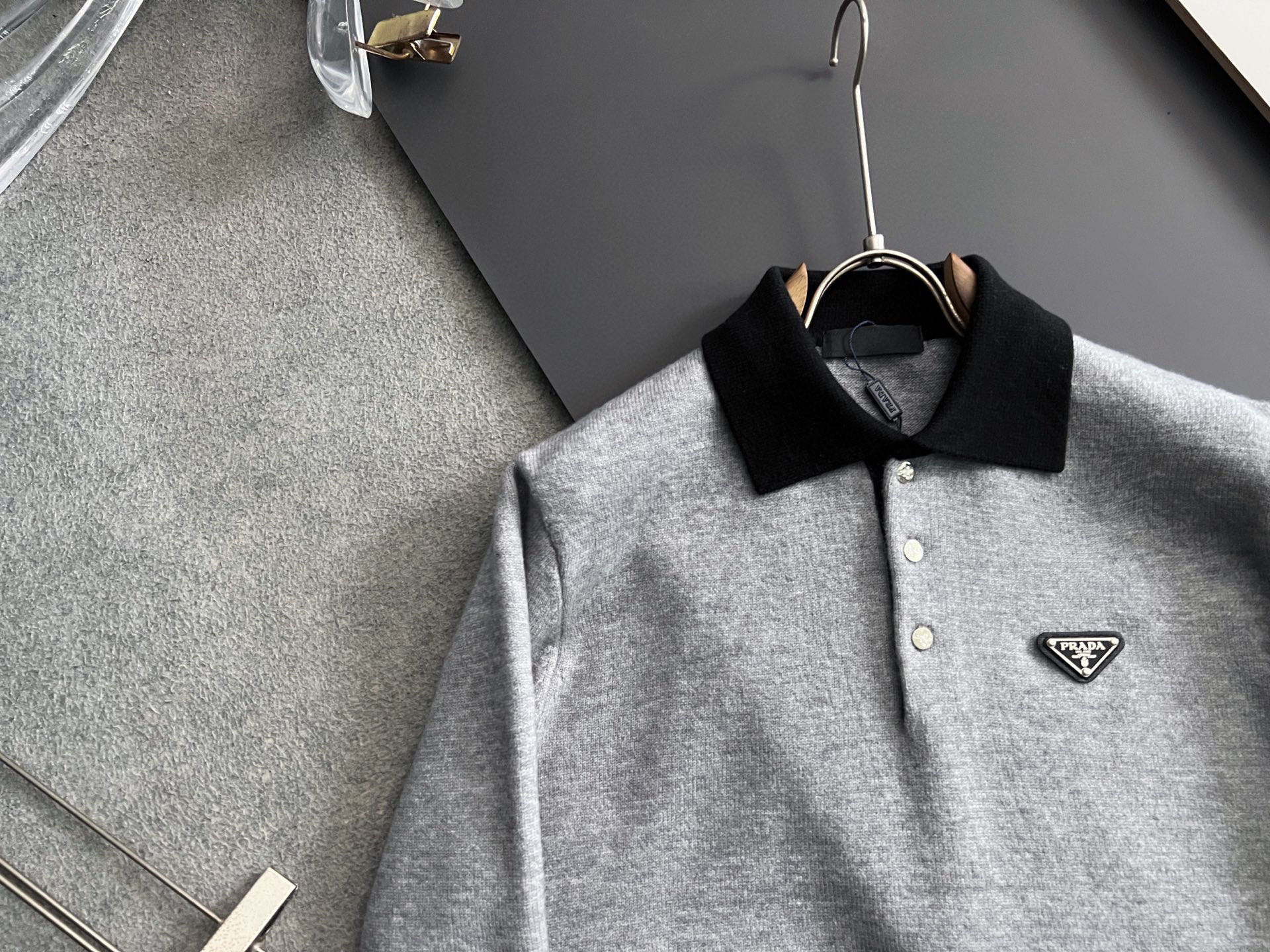 Prada Couple Basic Clothing Wool Gray M-xl