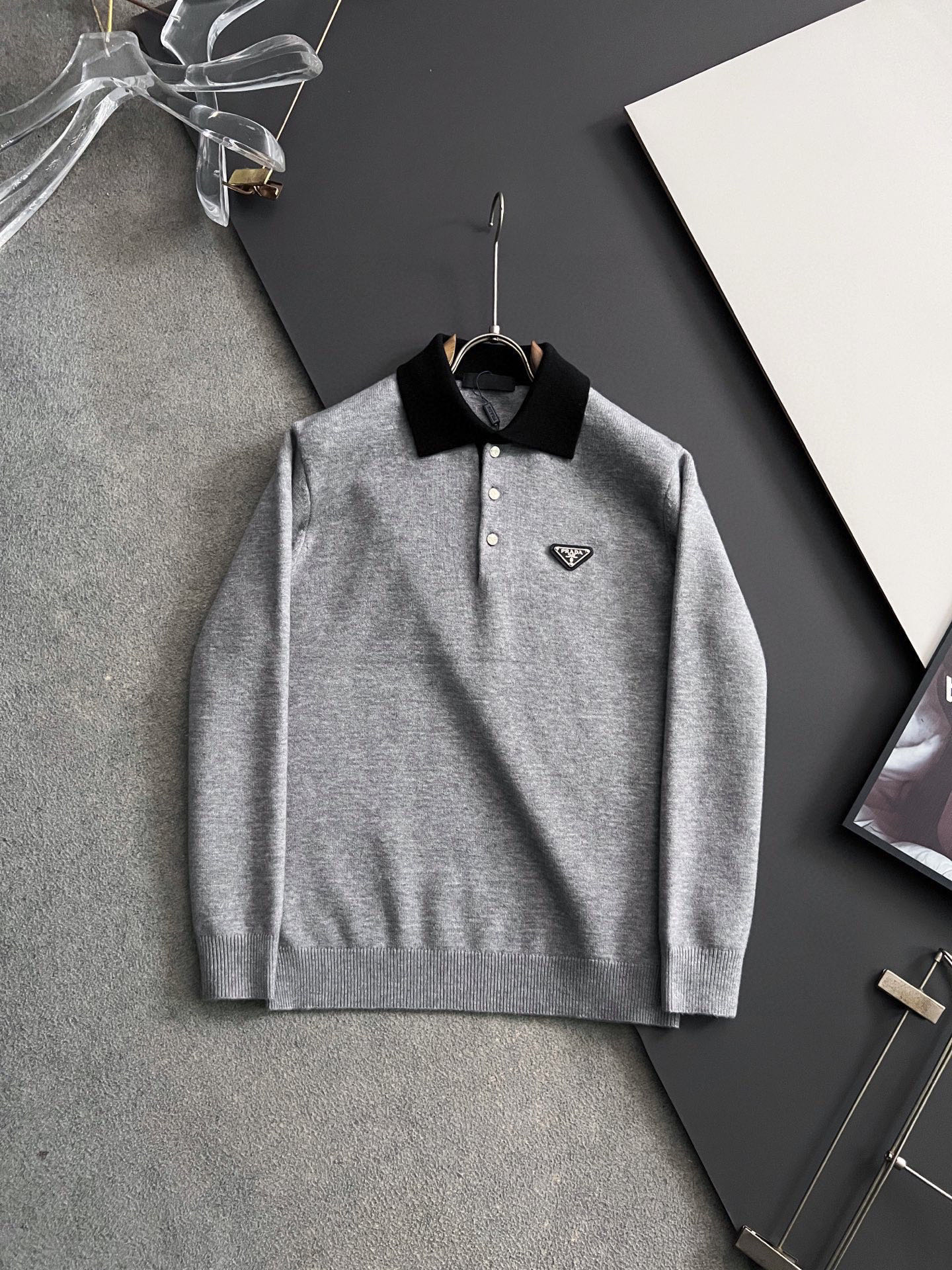 Prada Couple Basic Clothing Wool Gray M-xl