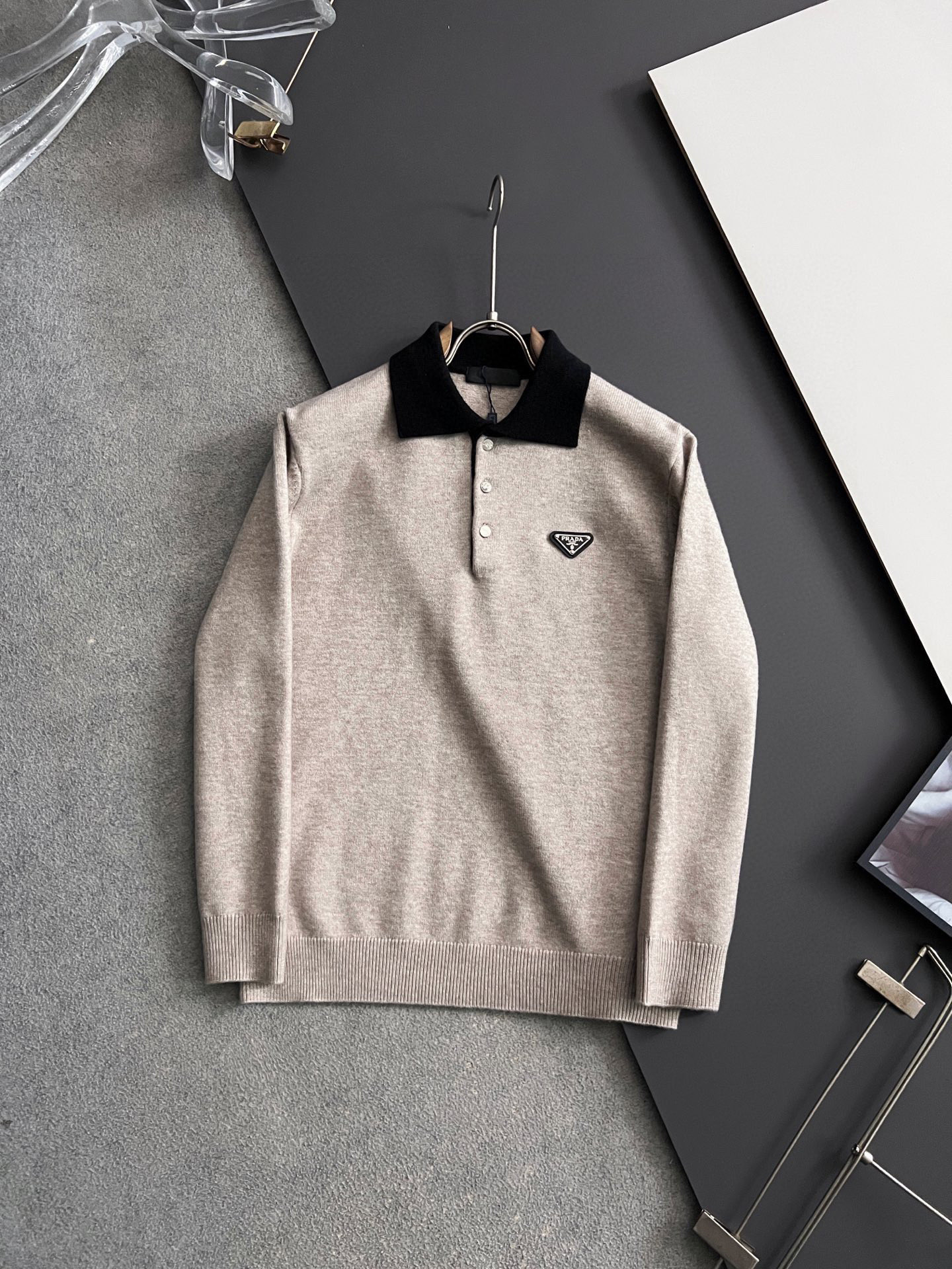 Prada Couple Basic Clothing Wool Gray M-xl