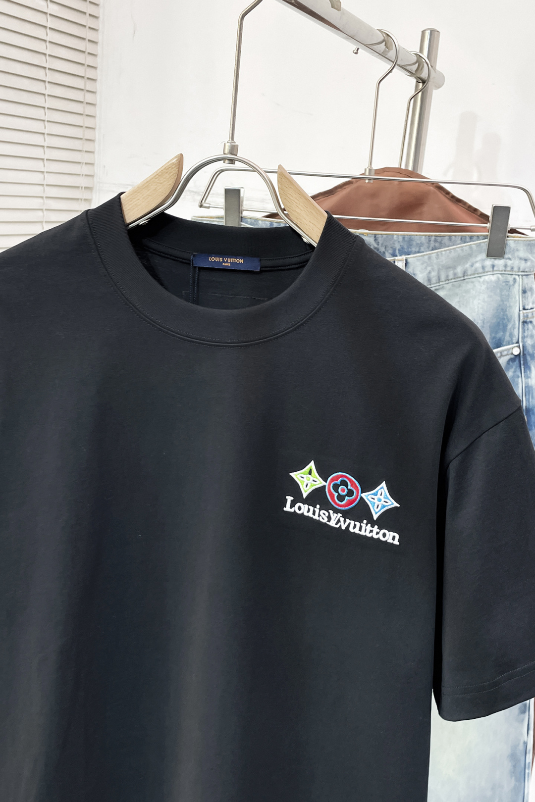 Louis Vuitton Couple Basic Clothing Cotton Black Loose Fit S-l-xl