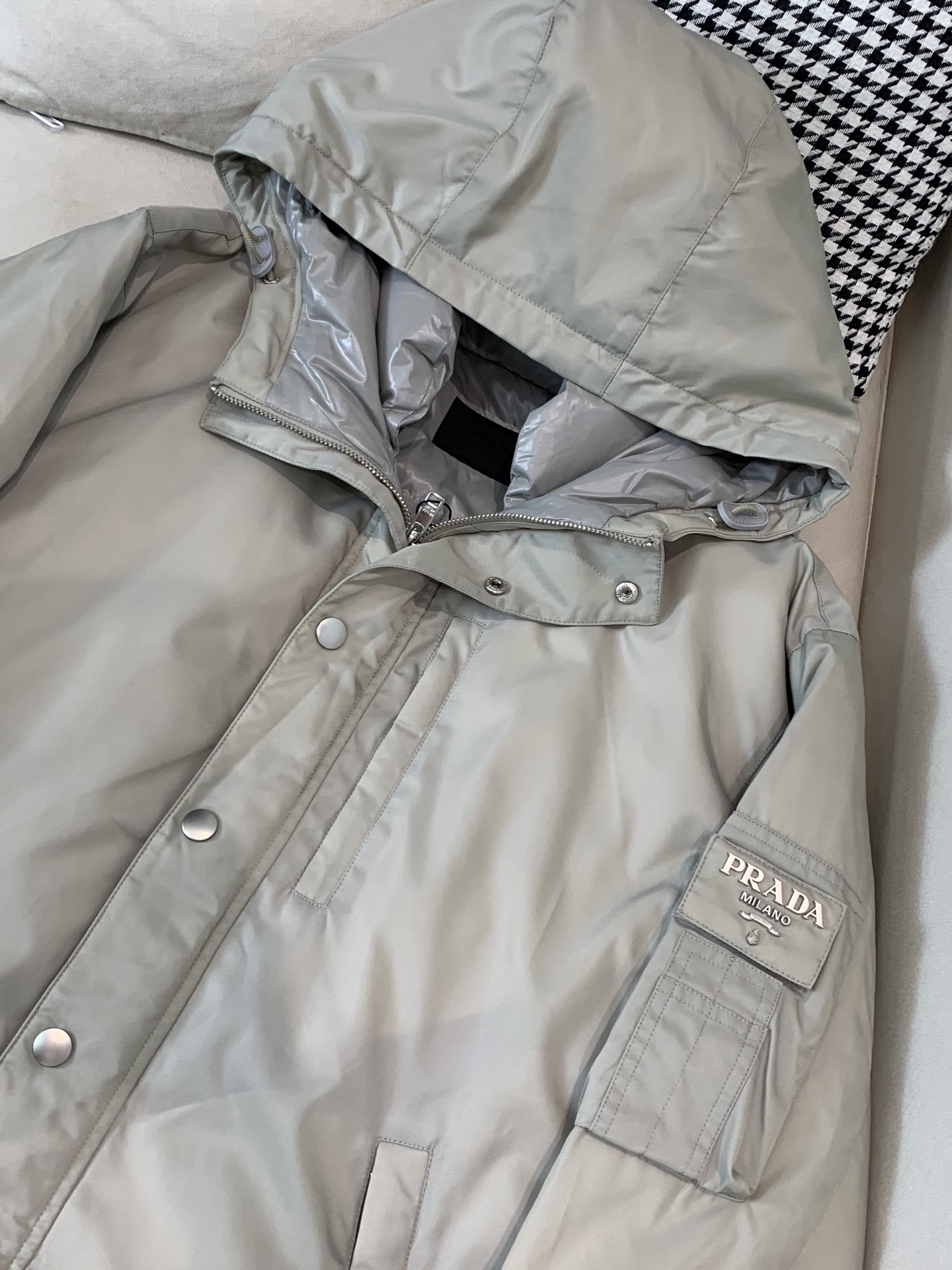 Prada Male Down Jacket Goose Down Black Hooded S-m-l