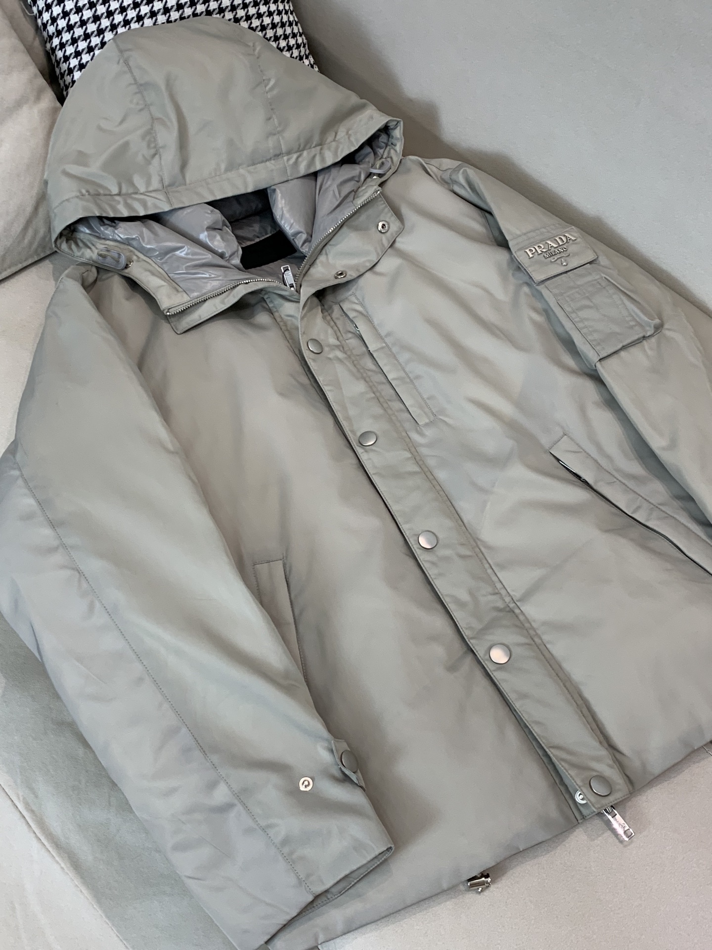 Prada Male Down Jacket Goose Down Black Hooded S-m-l