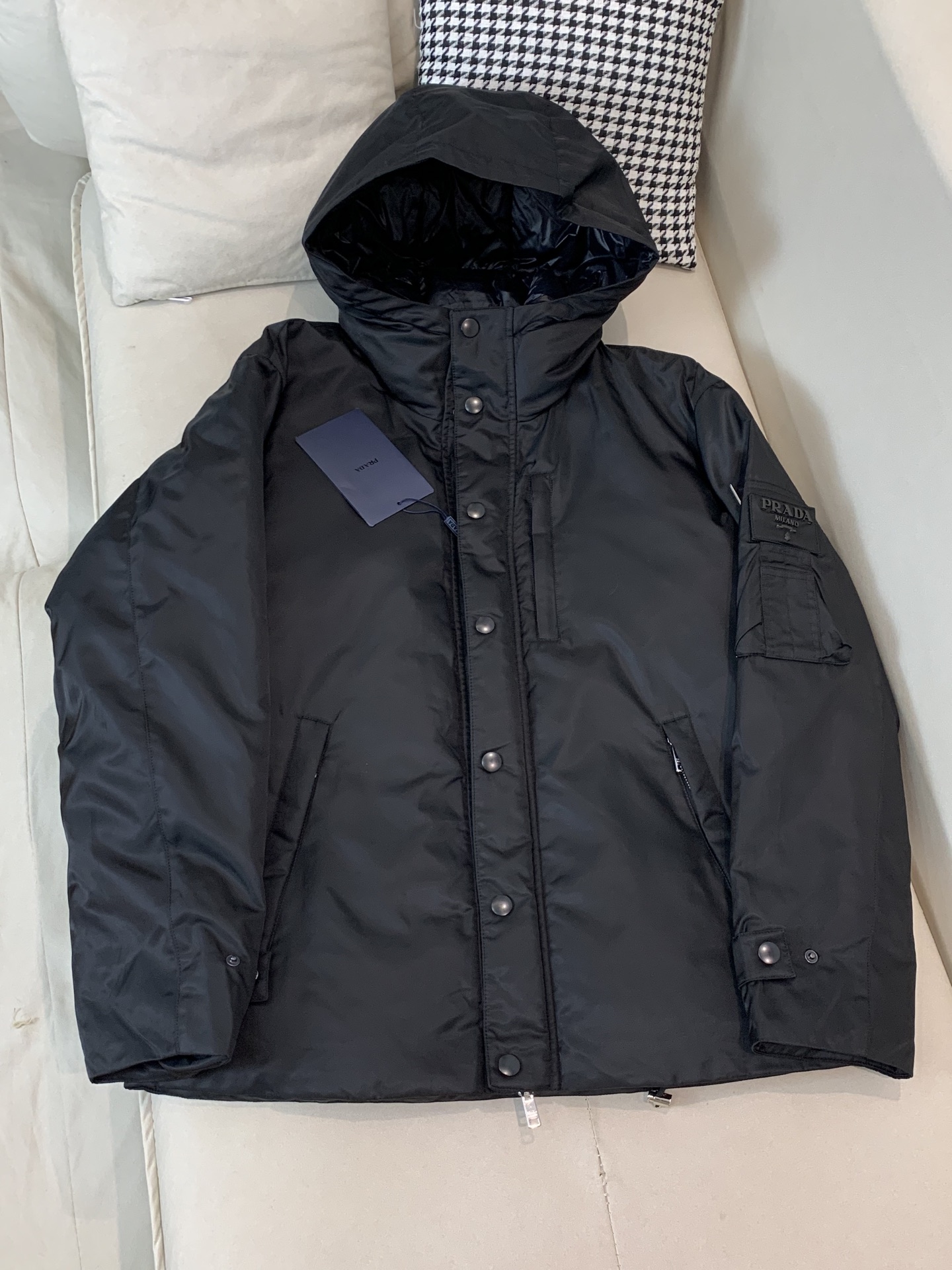 Prada Male Down Jacket Goose Down Black Hooded S-m-l