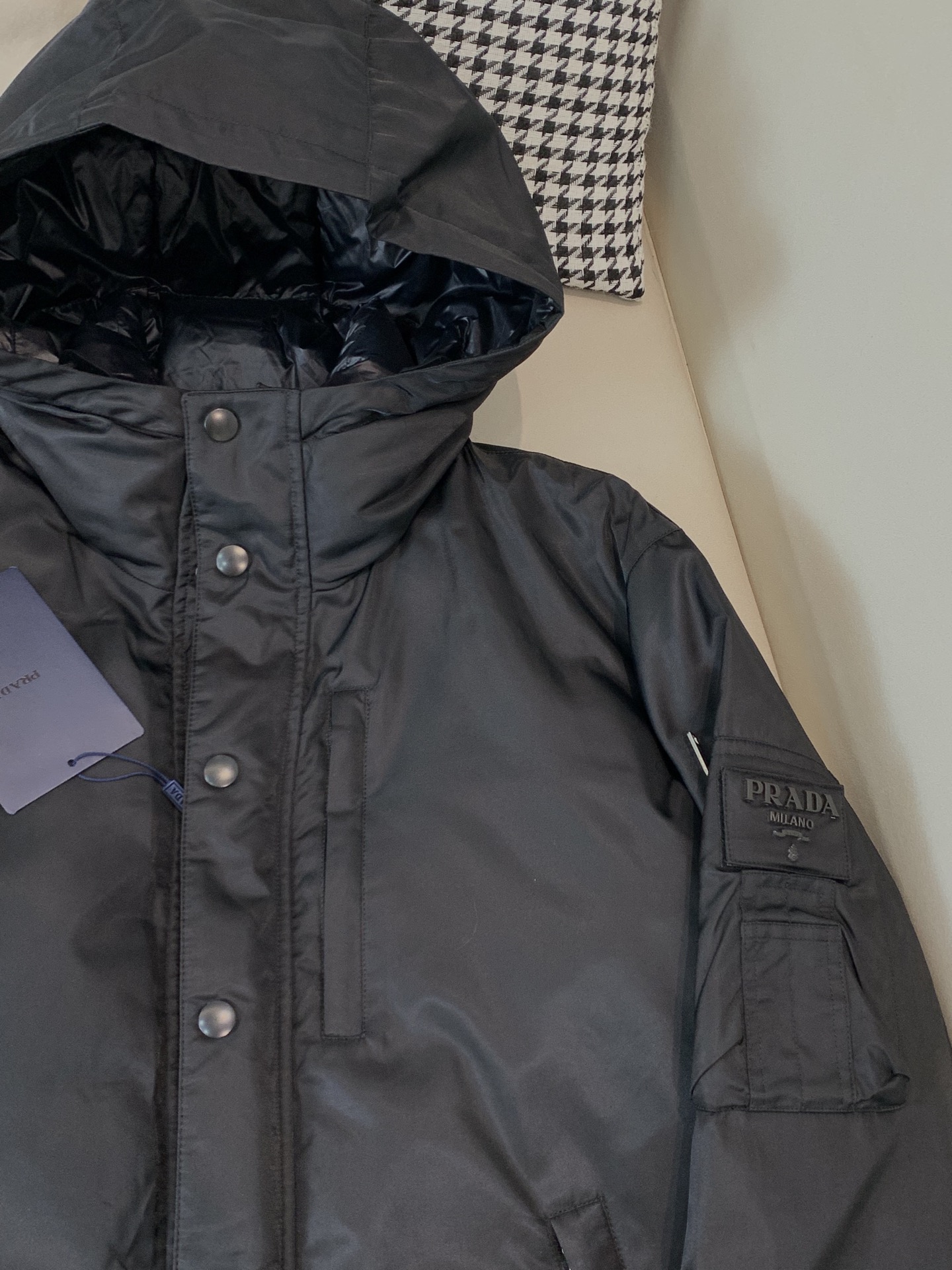 Prada Male Down Jacket Goose Down Black Hooded S-m-l