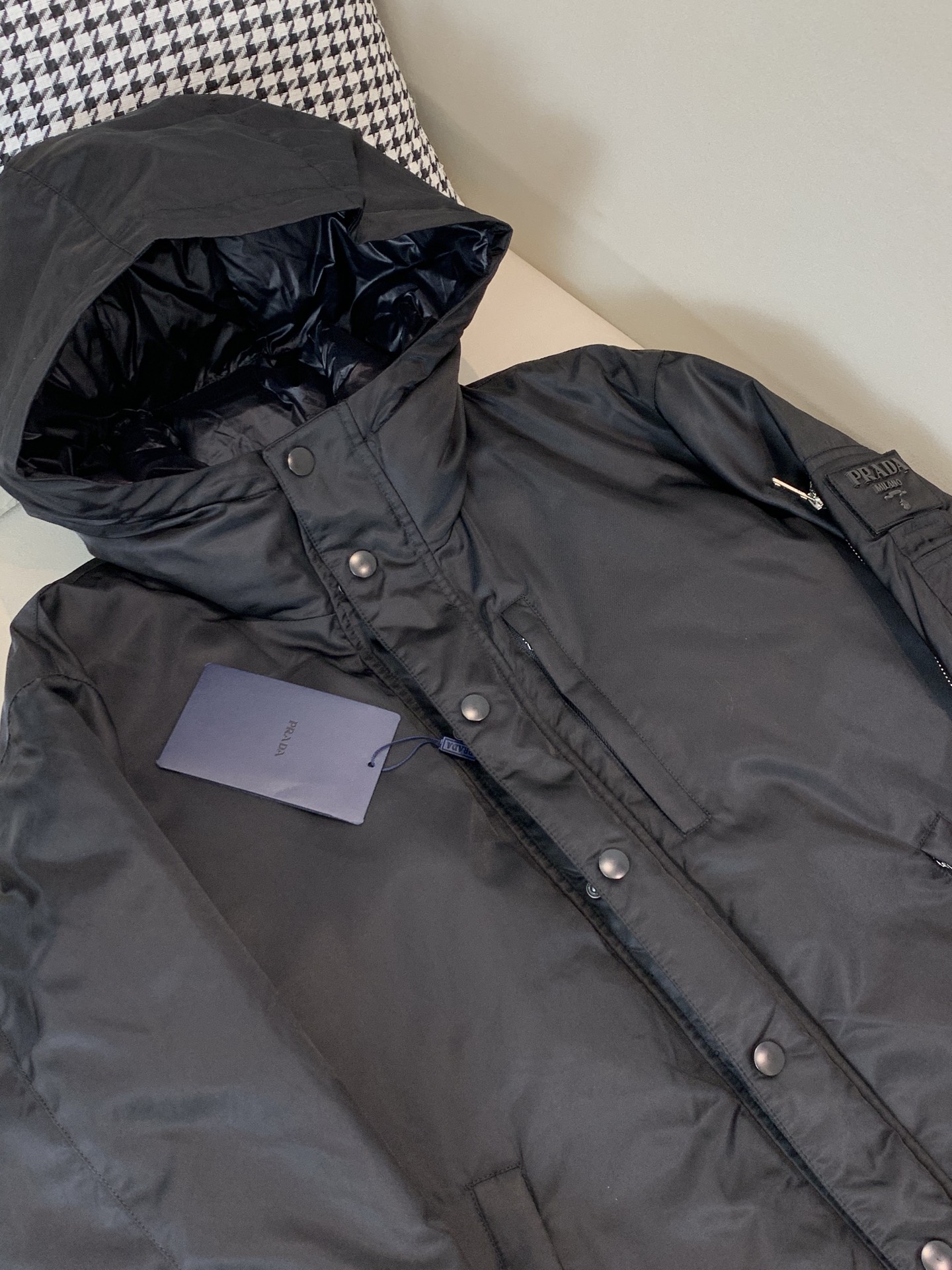 Prada Male Down Jacket Goose Down Black Hooded S-m-l