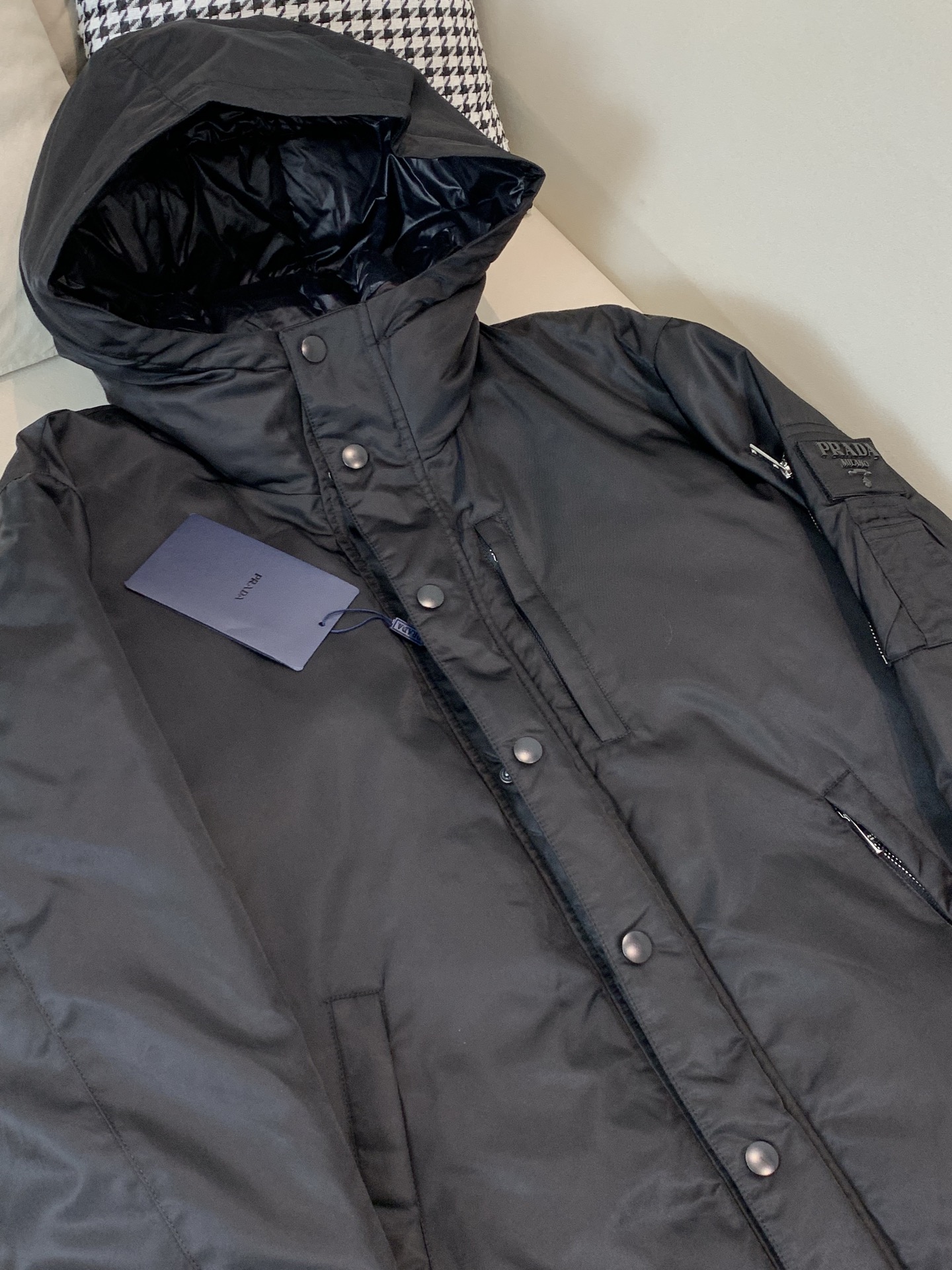Prada Male Down Jacket Goose Down Black Hooded S-m-l