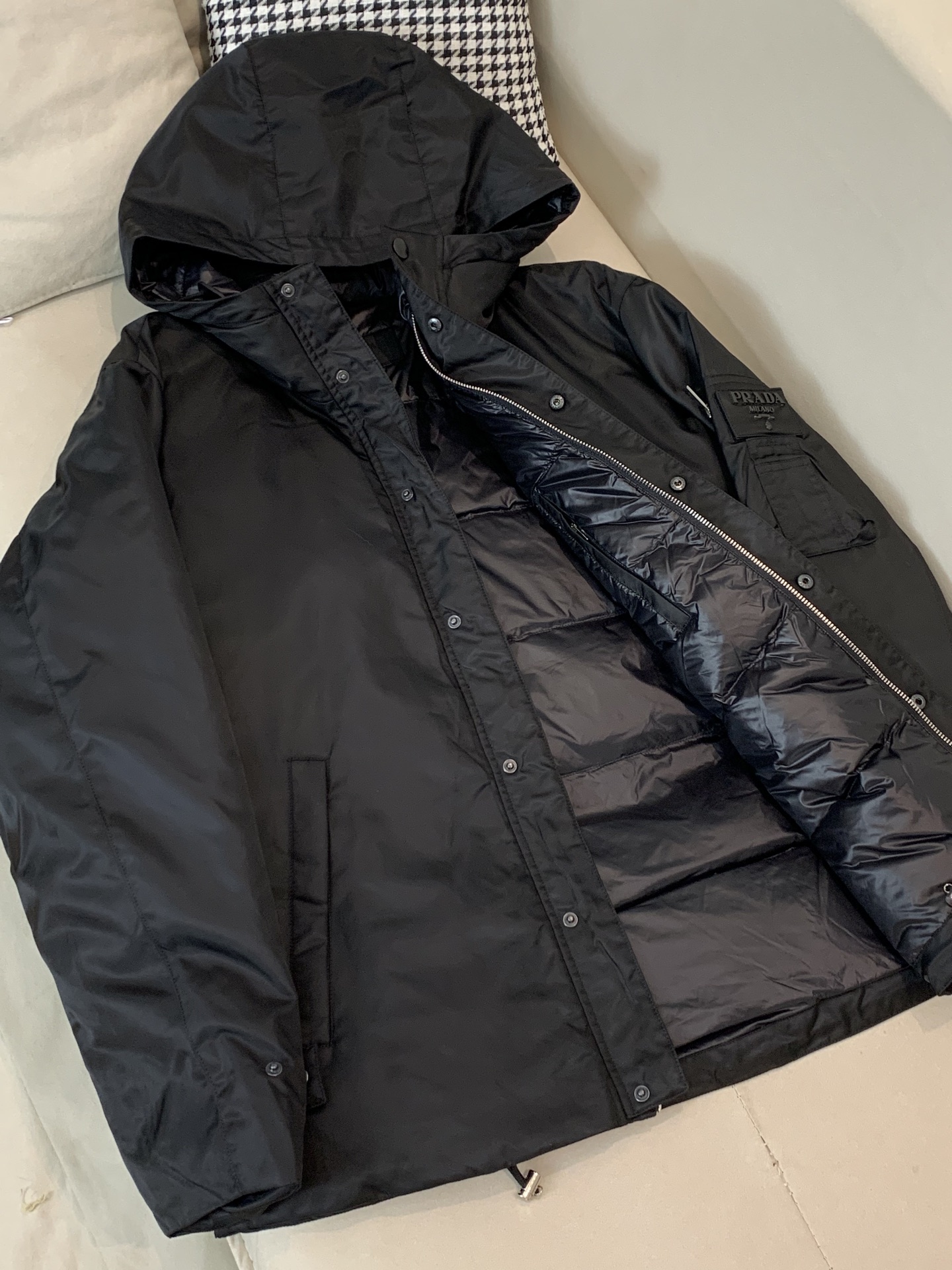 Prada Male Down Jacket Goose Down Black Hooded S-m-l