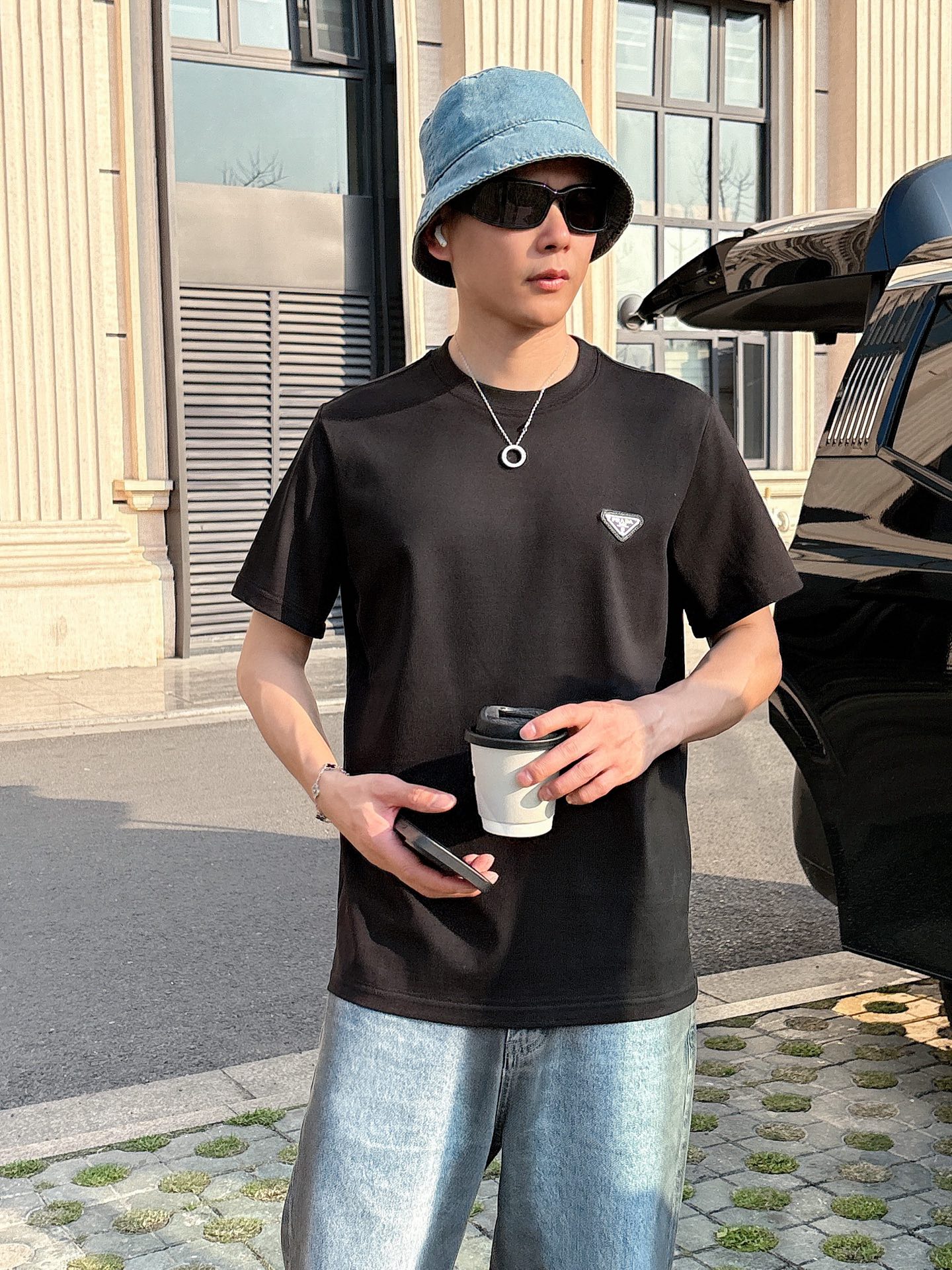 Prada Couple Basic Clothing Cotton Black Loose Fit S-l-xl