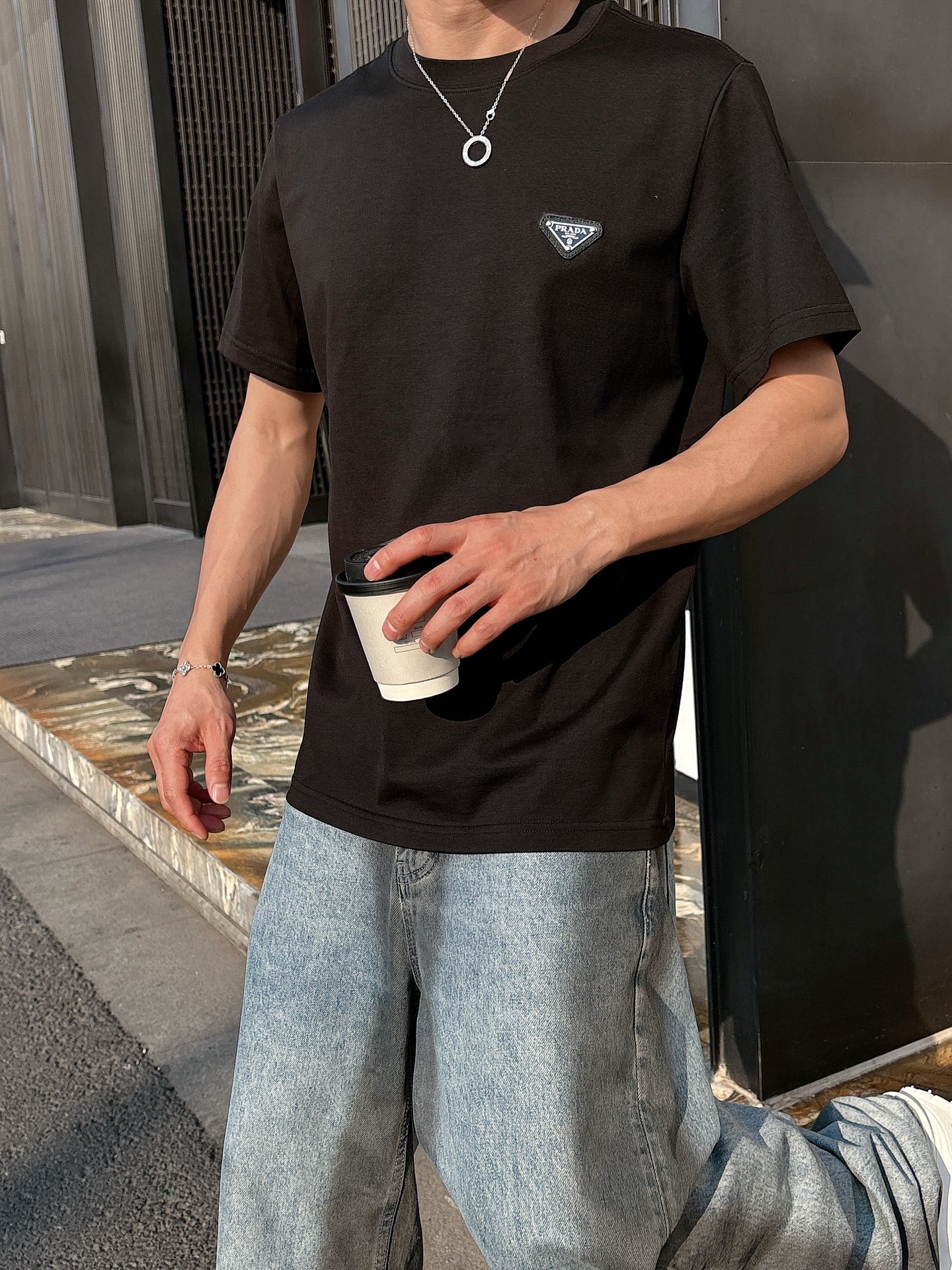 Prada Couple Basic Clothing Cotton Black Loose Fit S-l-xl