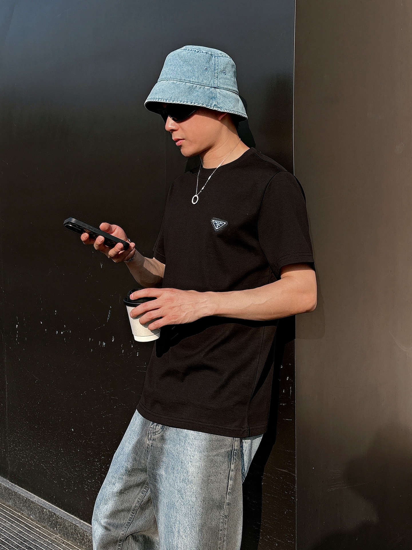 Prada Couple Basic Clothing Cotton Black Loose Fit S-l-xl