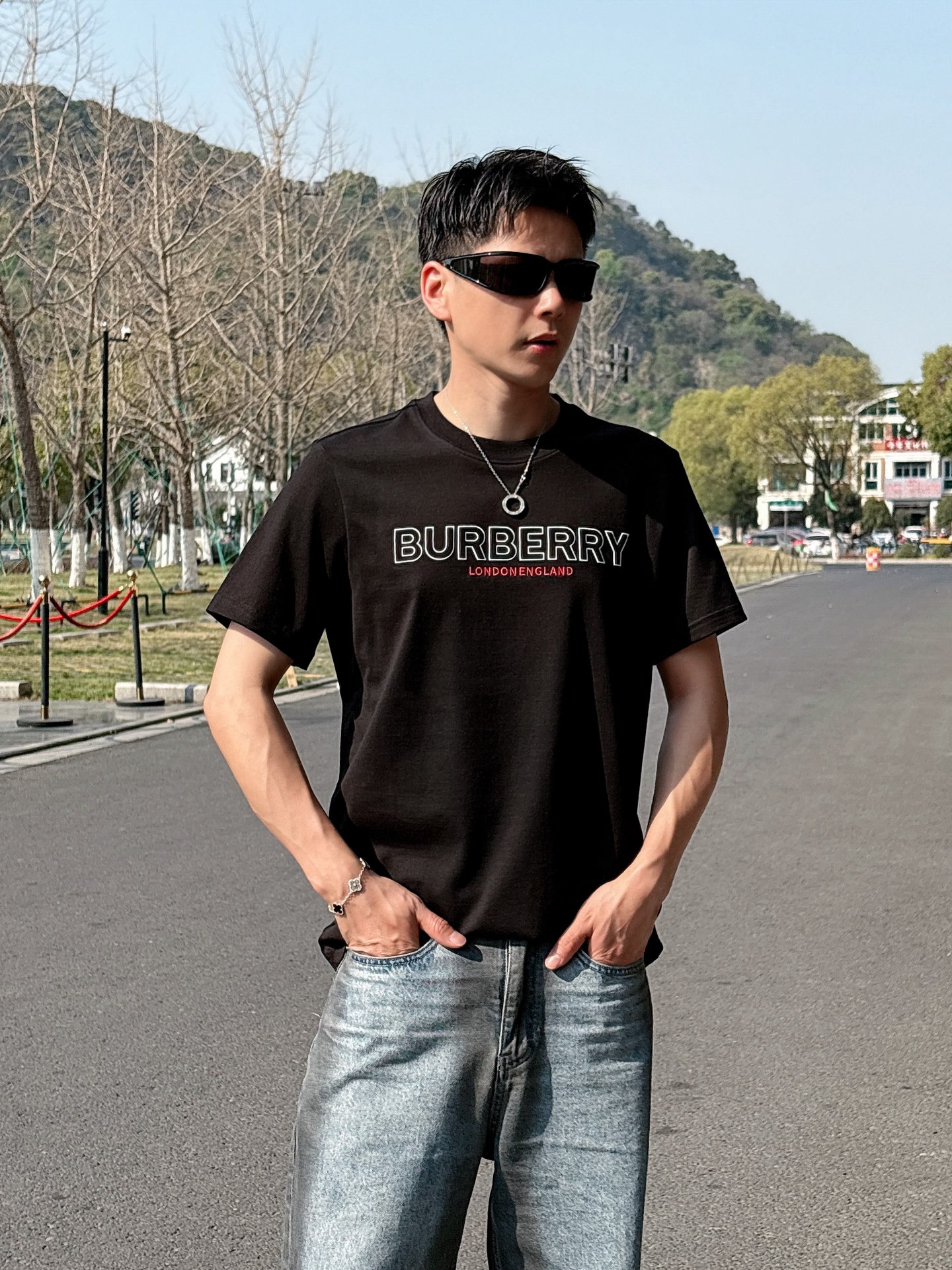 Burberry Couple Basic Clothing Cotton Black Loose Fit S-l-xl