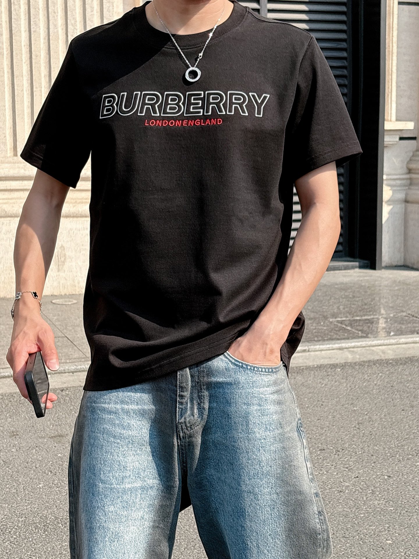 Burberry Couple Basic Clothing Cotton Black Loose Fit S-l-xl