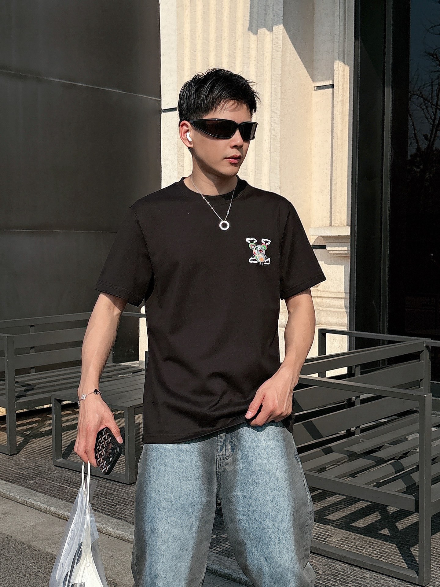 Louis Vuitton Couple Basic Clothing Cotton Black Loose Fit S-l-xl