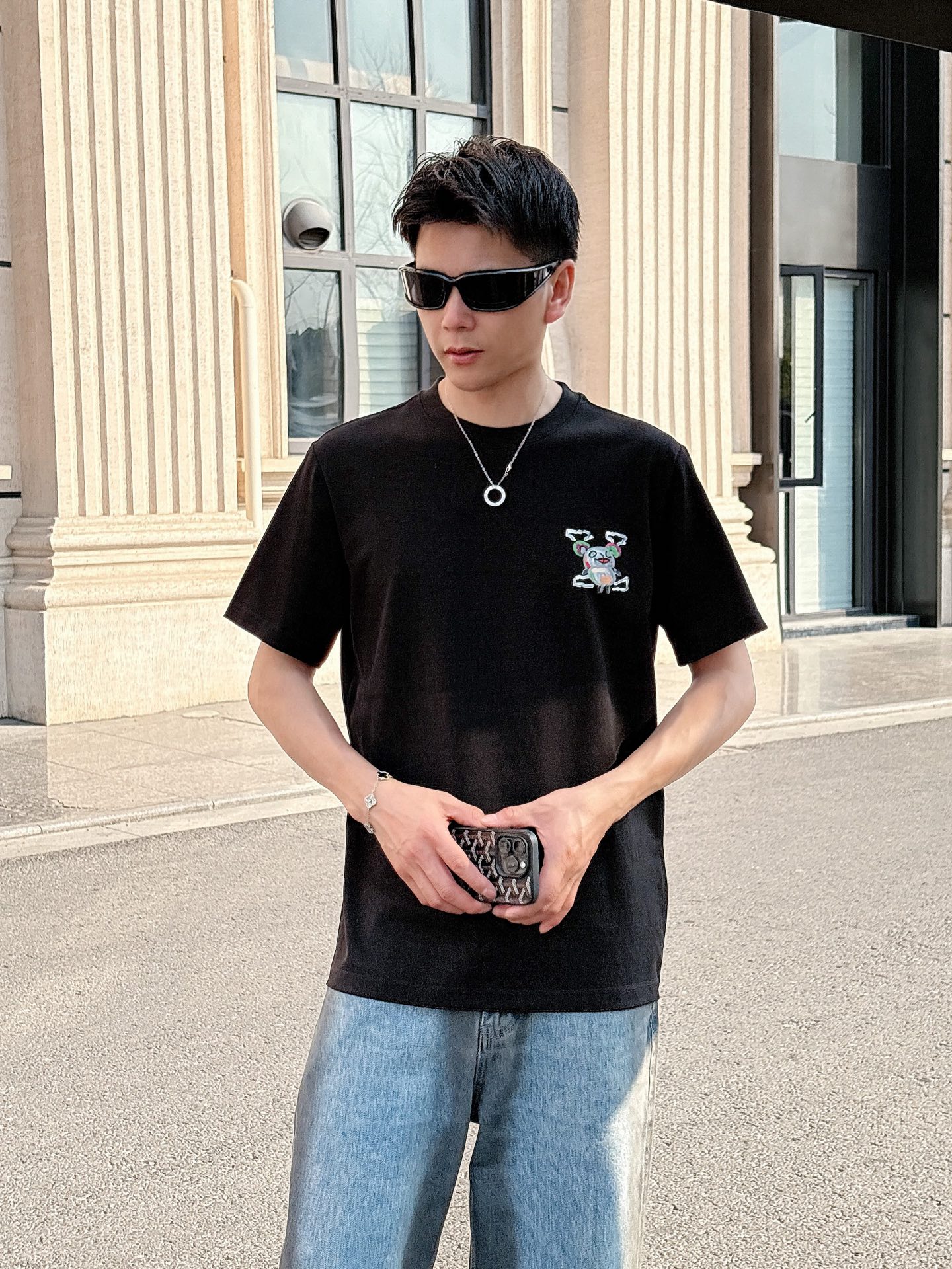 Louis Vuitton Couple Basic Clothing Cotton Black Loose Fit S-l-xl