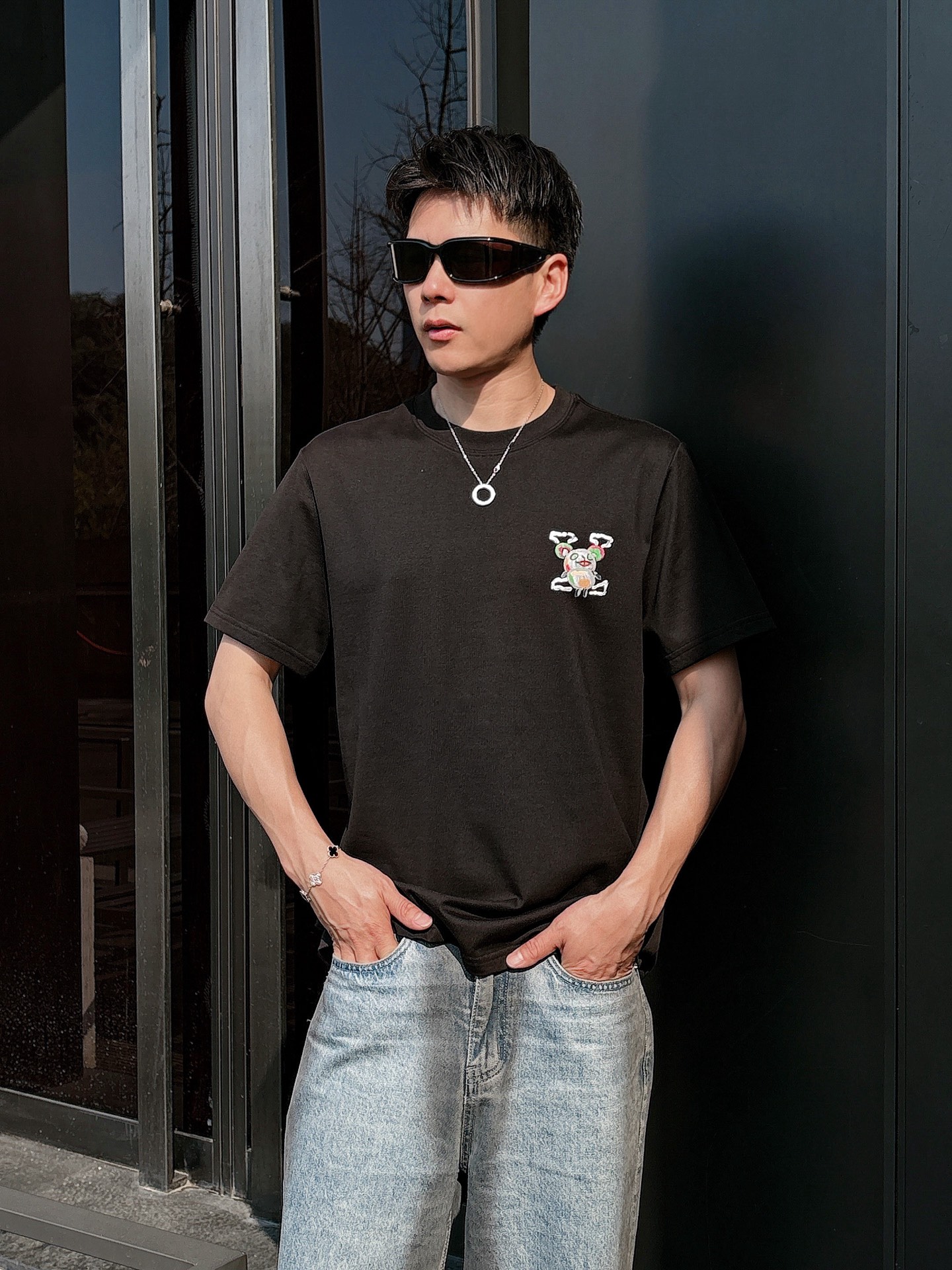Louis Vuitton Couple Basic Clothing Cotton Black Loose Fit S-l-xl