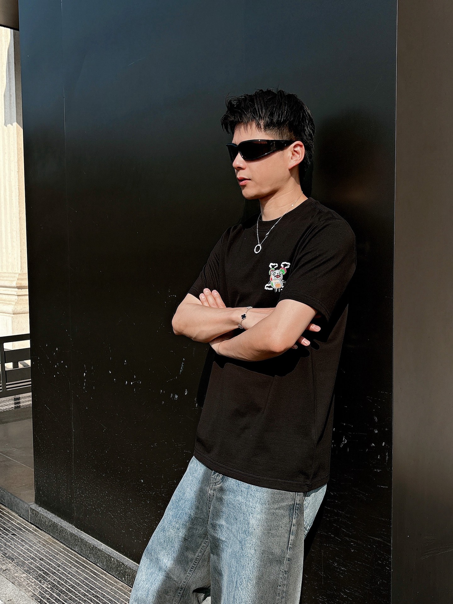 Louis Vuitton Couple Basic Clothing Cotton Black Loose Fit S-l-xl