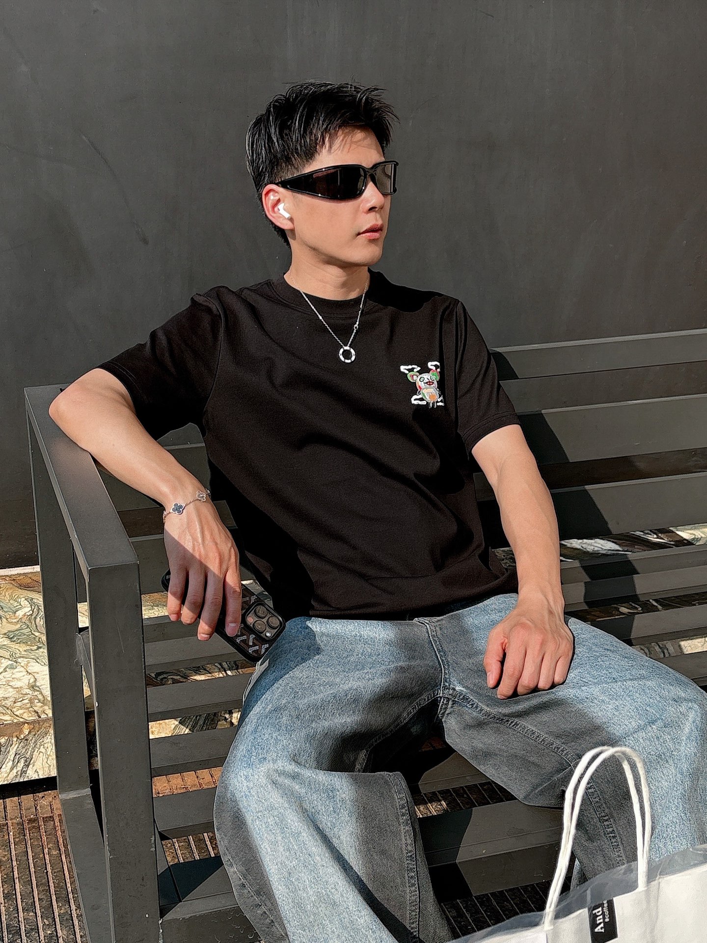 Louis Vuitton Couple Basic Clothing Cotton Black Loose Fit S-l-xl