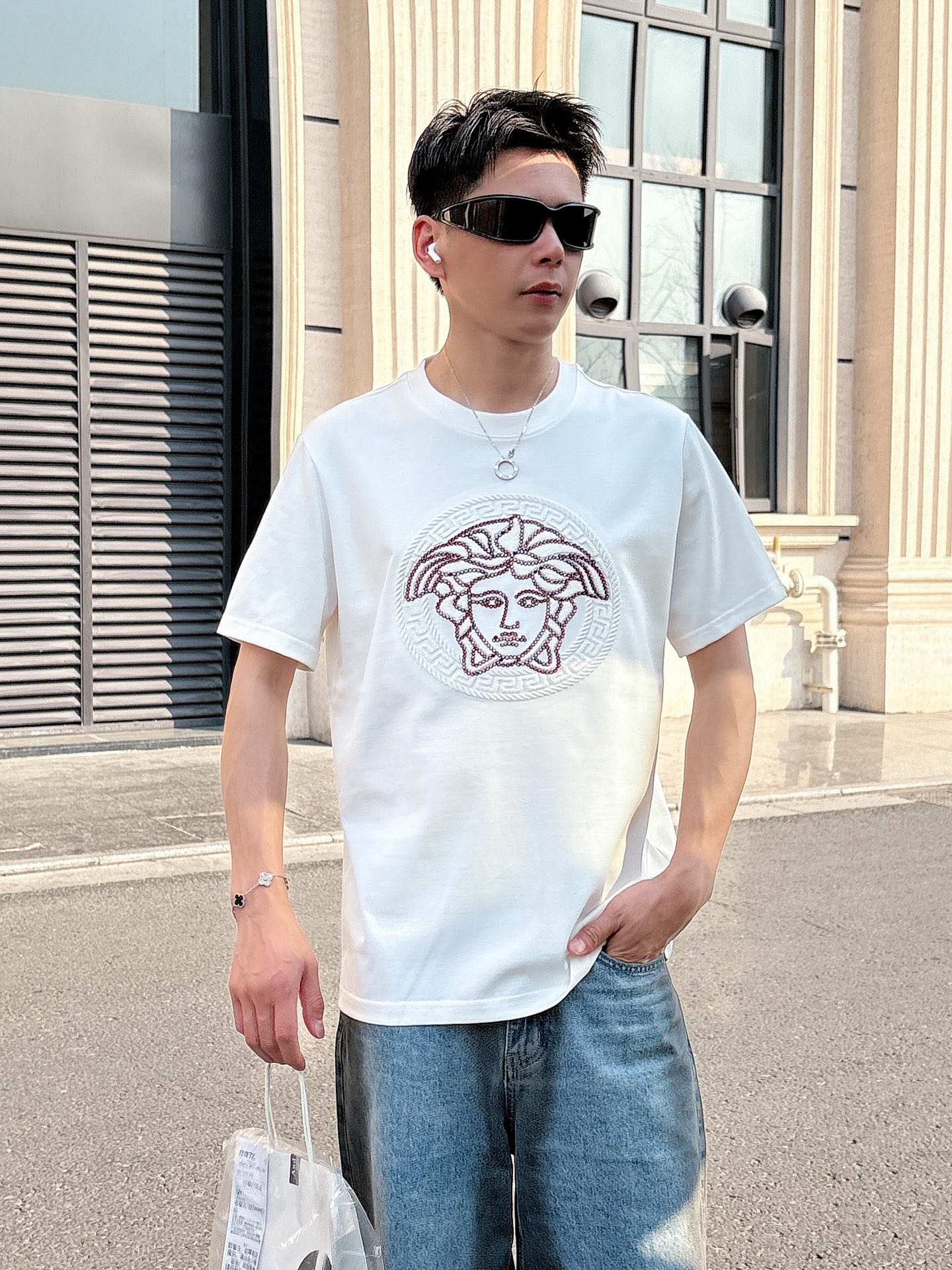 Versace Couple Basic Clothing Cotton Black Loose Fit S-l-xl