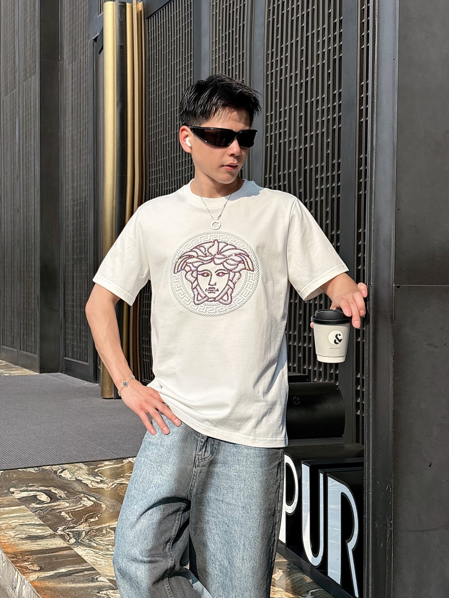 Versace Couple Basic Clothing Cotton Black Loose Fit S-l-xl