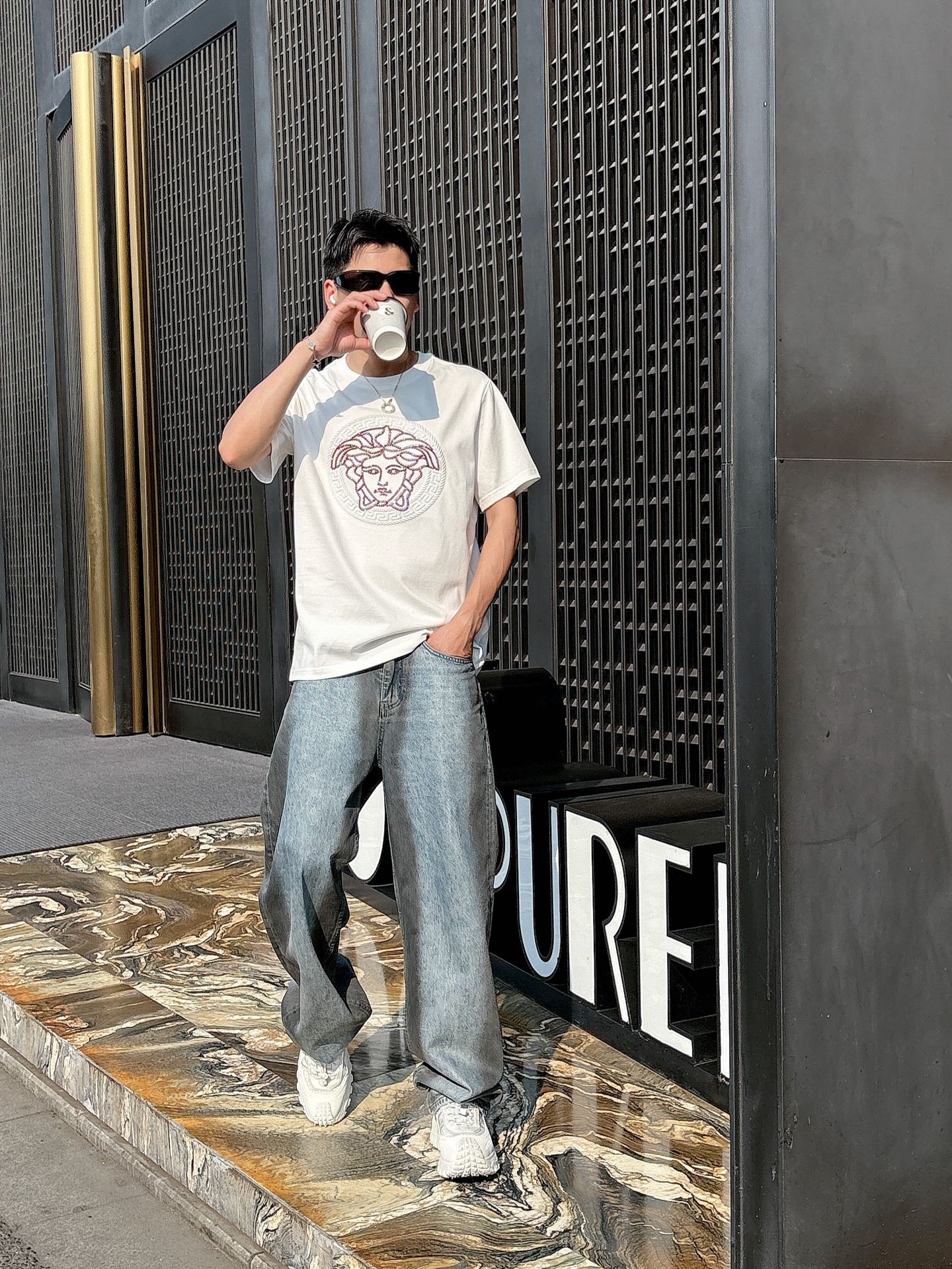Versace Couple Basic Clothing Cotton Black Loose Fit S-l-xl