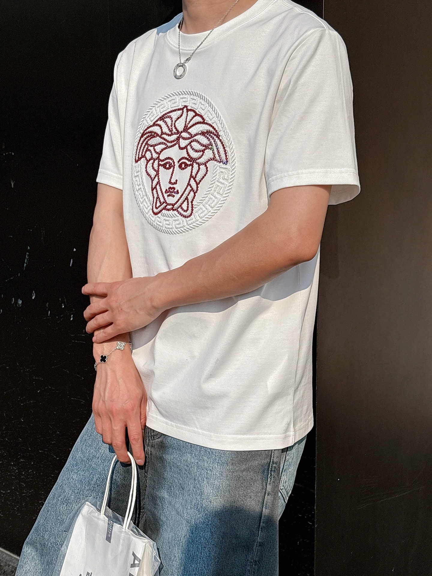 Versace Couple Basic Clothing Cotton Black Loose Fit S-l-xl