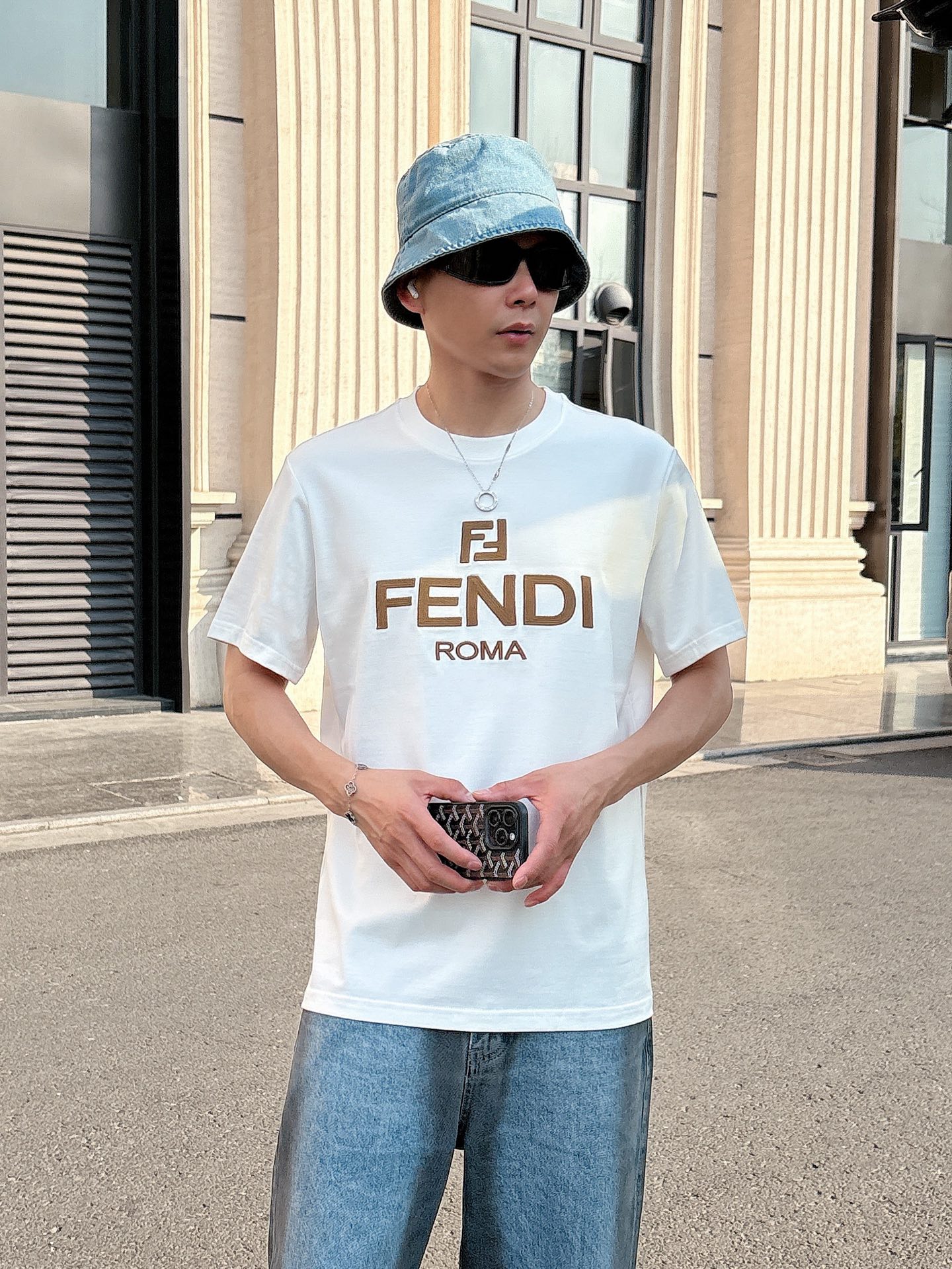 Fendi Couple Basic Clothing Cotton Black Loose Fit S-l-xl