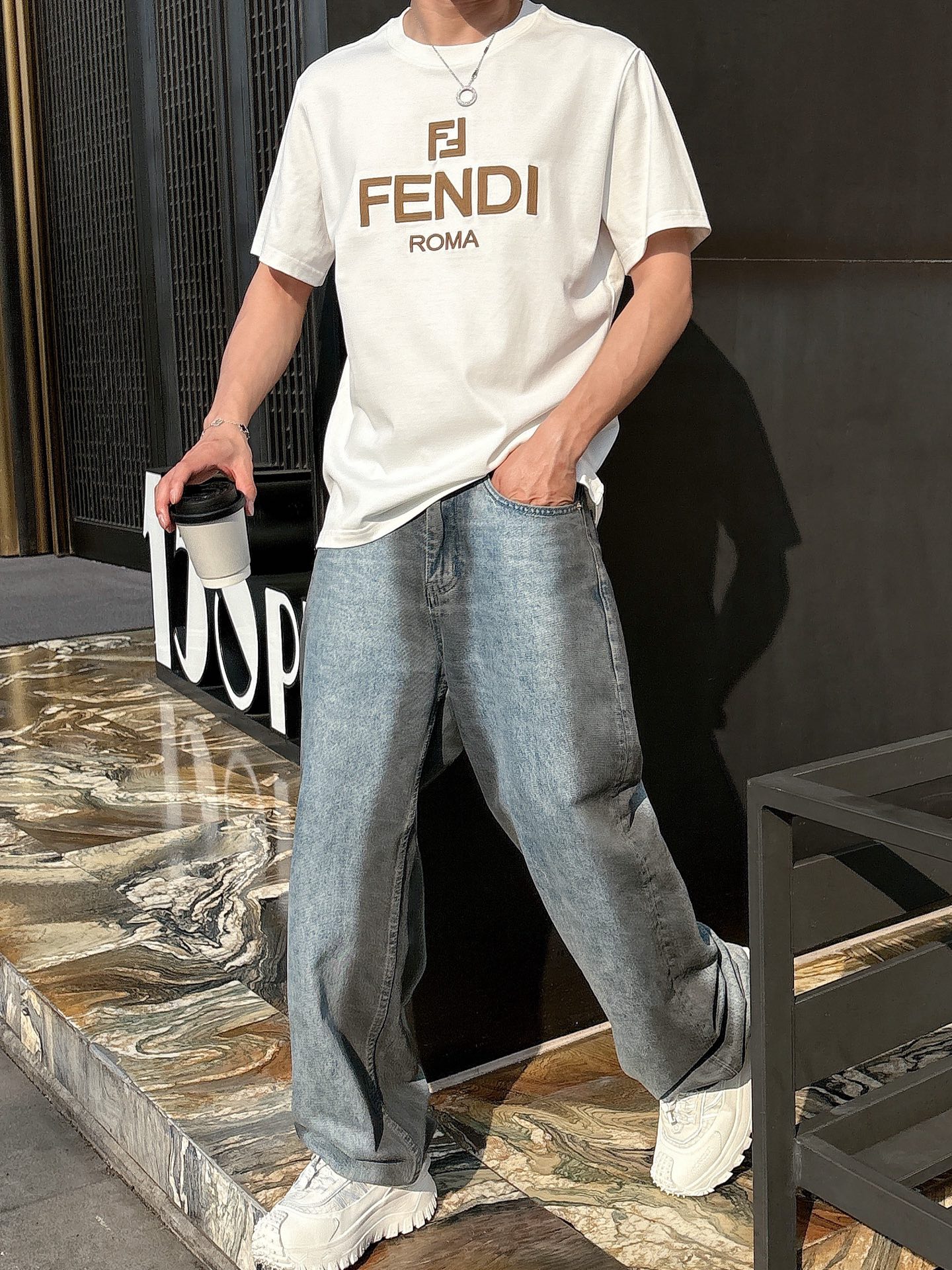 Fendi Couple Basic Clothing Cotton Black Loose Fit S-l-xl