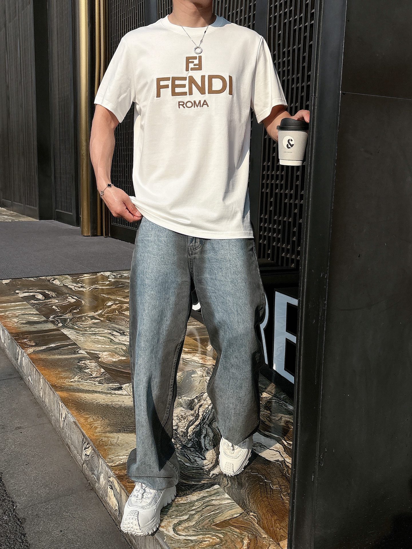Fendi Couple Basic Clothing Cotton Black Loose Fit S-l-xl