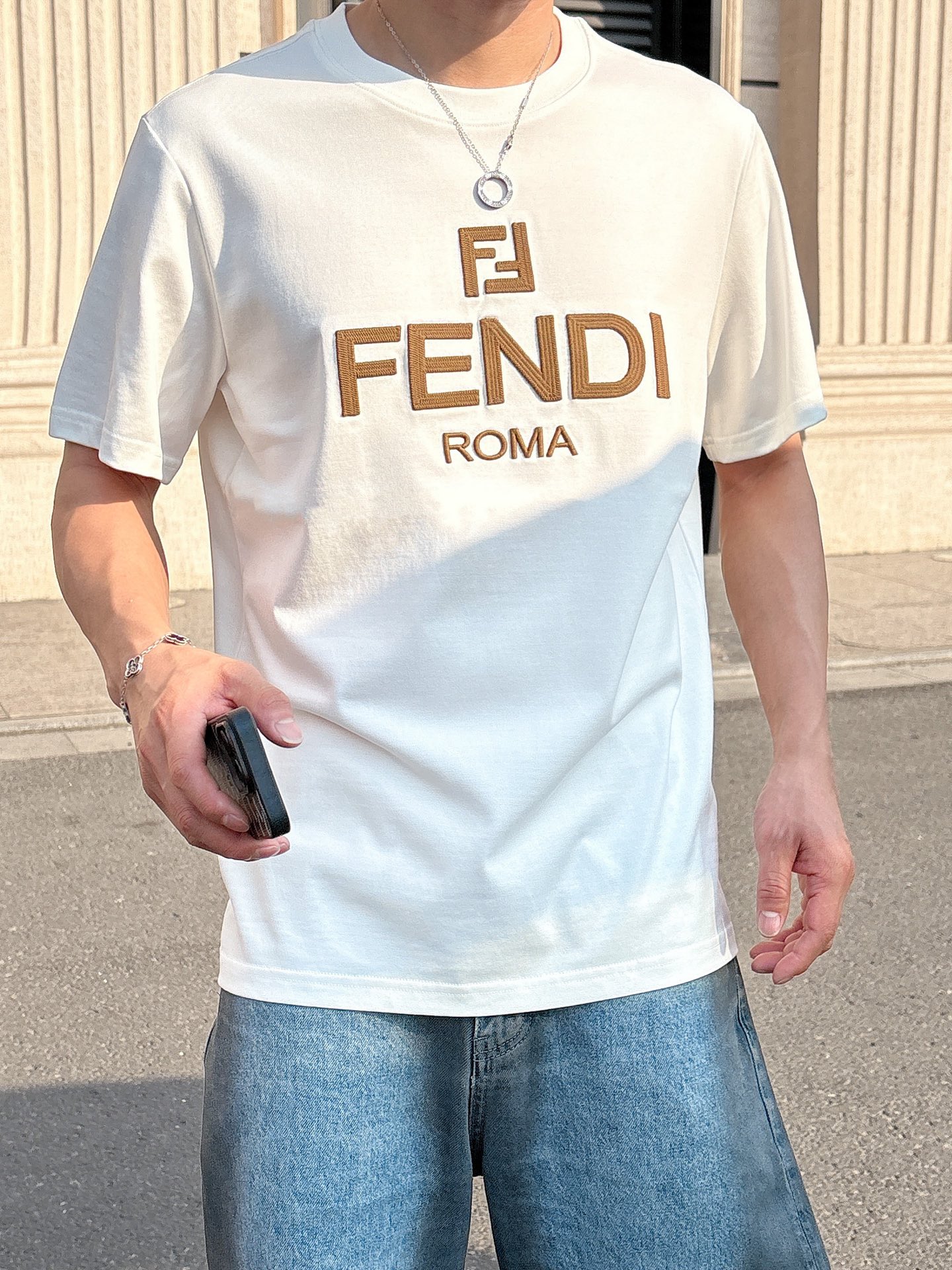 Fendi Couple Basic Clothing Cotton Black Loose Fit S-l-xl