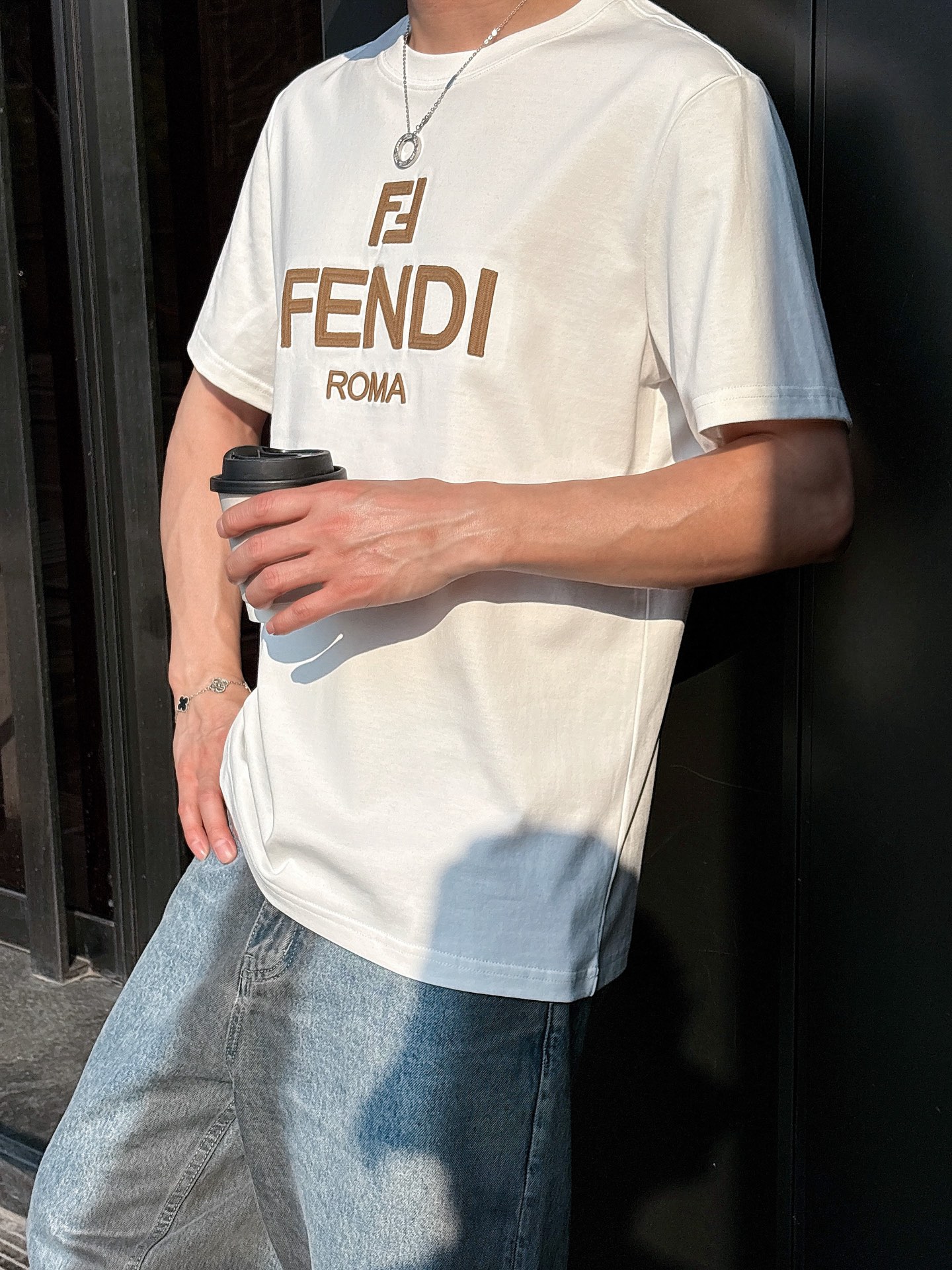 Fendi Couple Basic Clothing Cotton Black Loose Fit S-l-xl