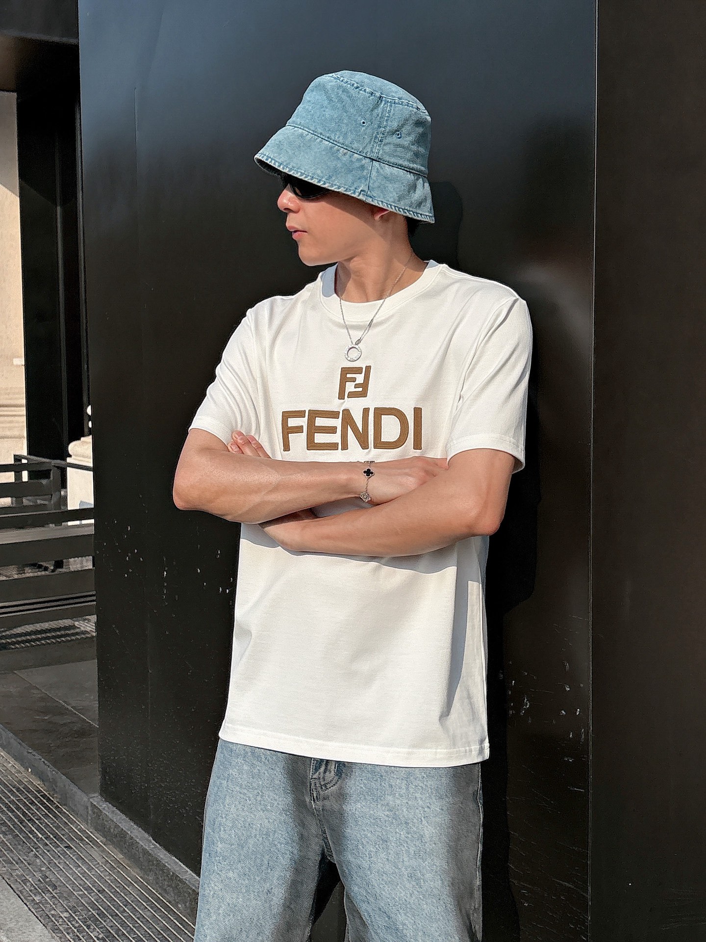 Fendi Couple Basic Clothing Cotton Black Loose Fit S-l-xl