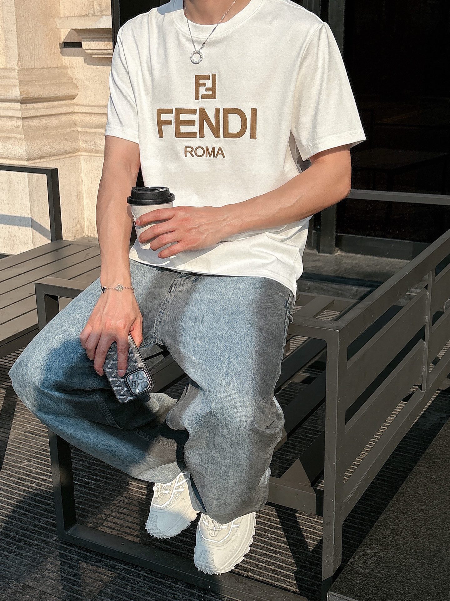 Fendi Couple Basic Clothing Cotton Black Loose Fit S-l-xl