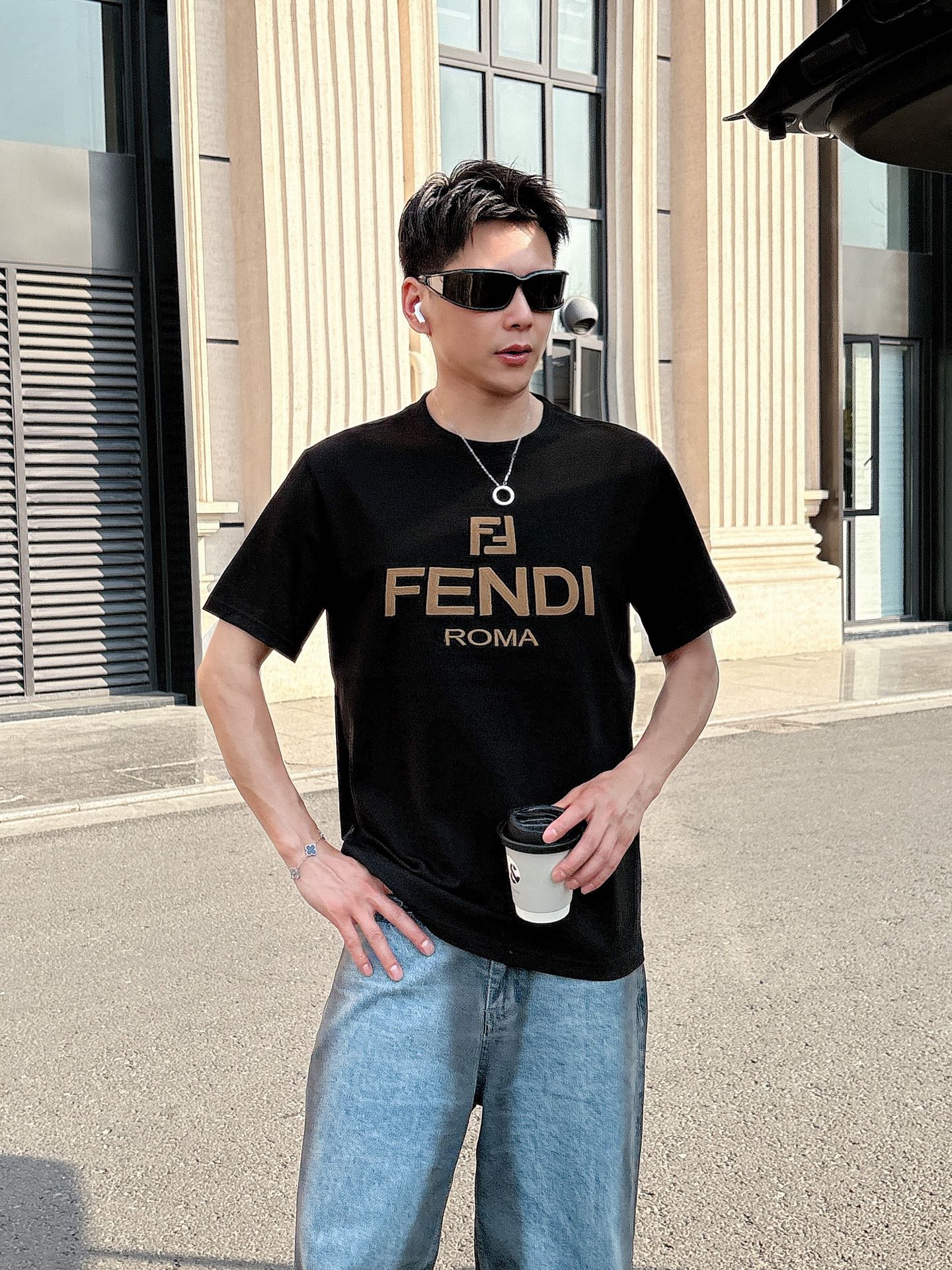 Fendi Couple Basic Clothing Cotton Black Loose Fit S-l-xl