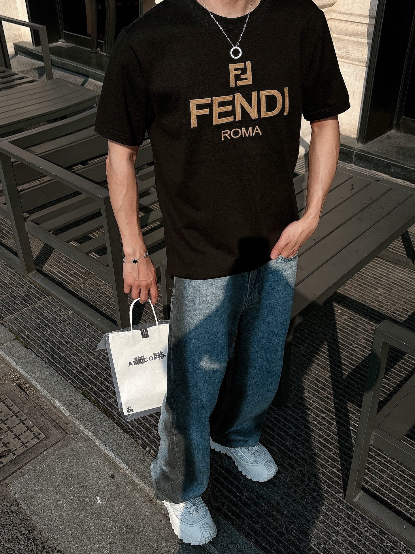 Fendi Couple Basic Clothing Cotton Black Loose Fit S-l-xl