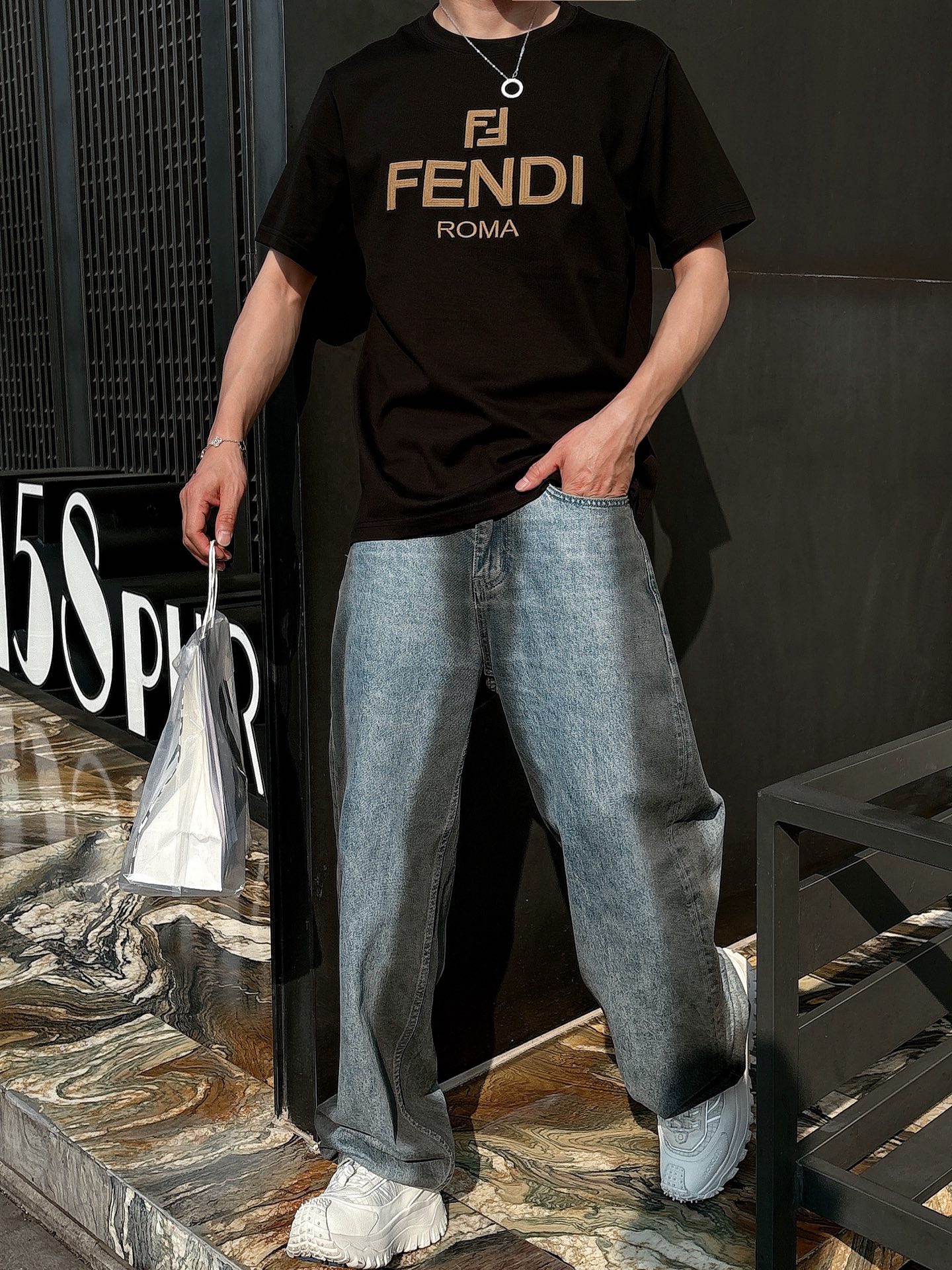 Fendi Couple Basic Clothing Cotton Black Loose Fit S-l-xl