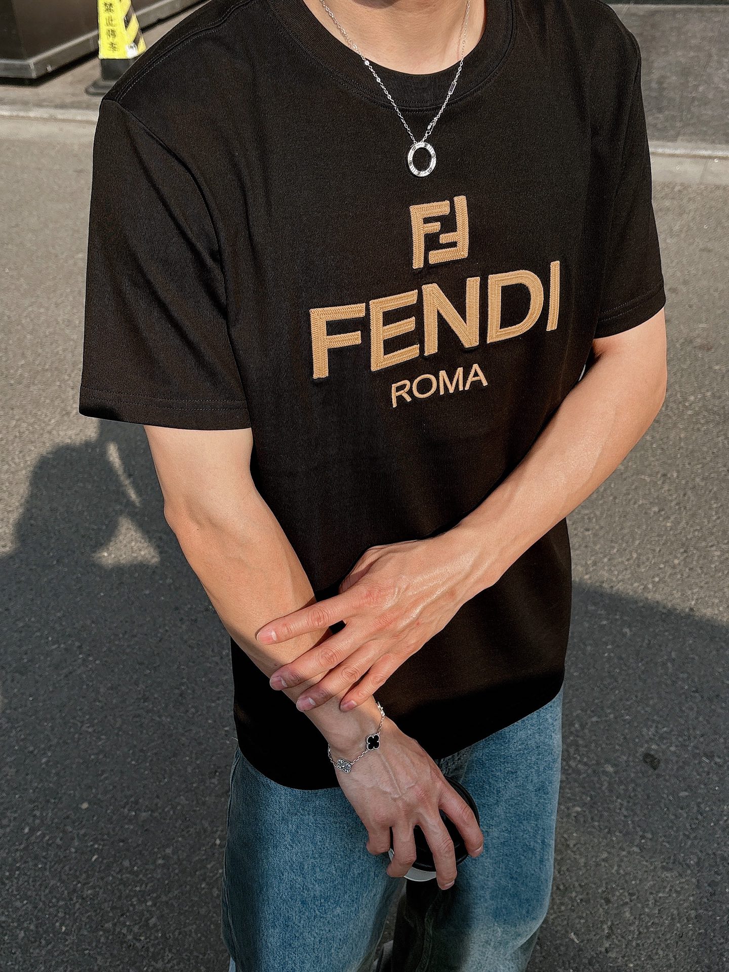 Fendi Couple Basic Clothing Cotton Black Loose Fit S-l-xl