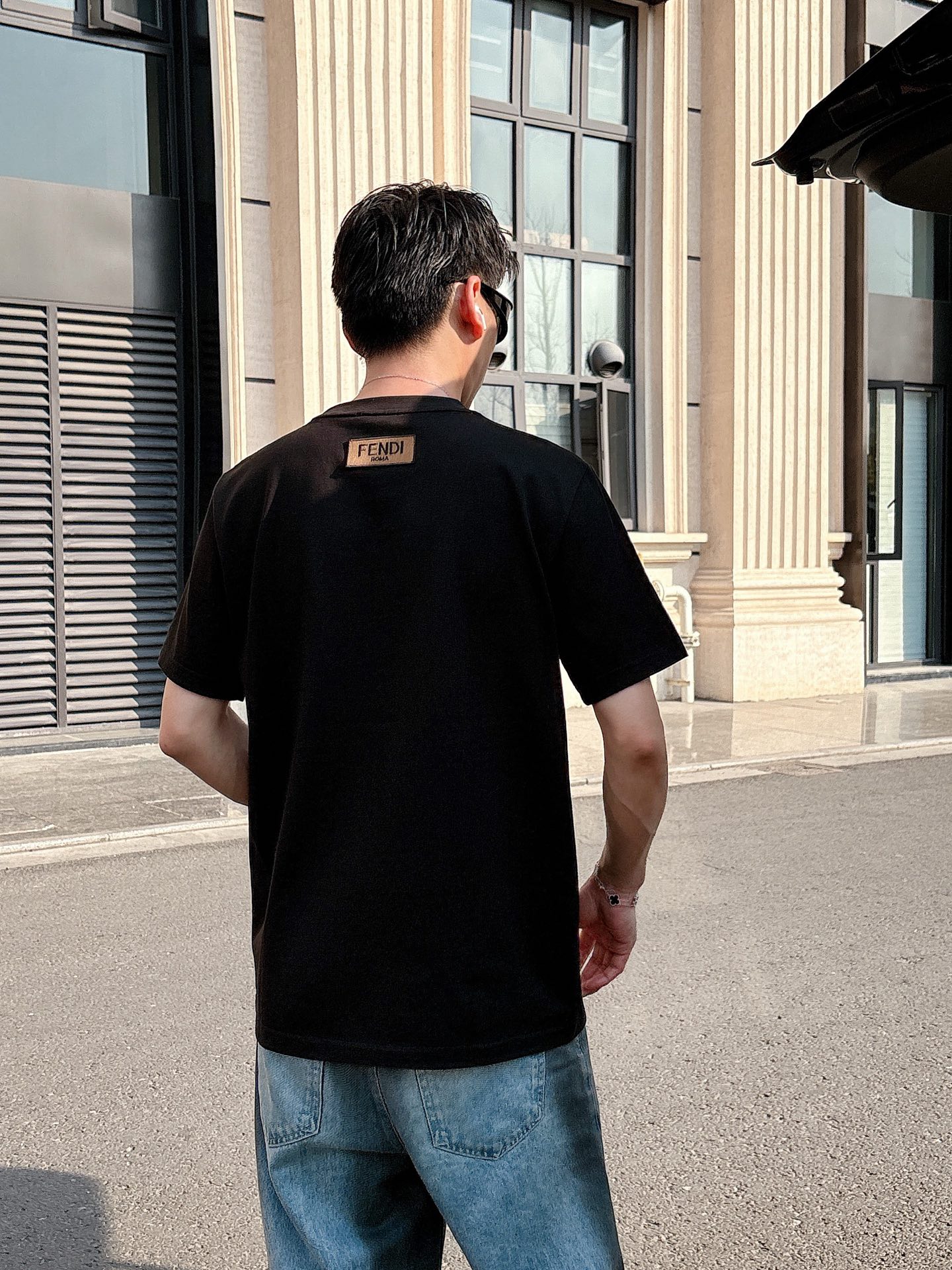 Fendi Couple Basic Clothing Cotton Black Loose Fit S-l-xl