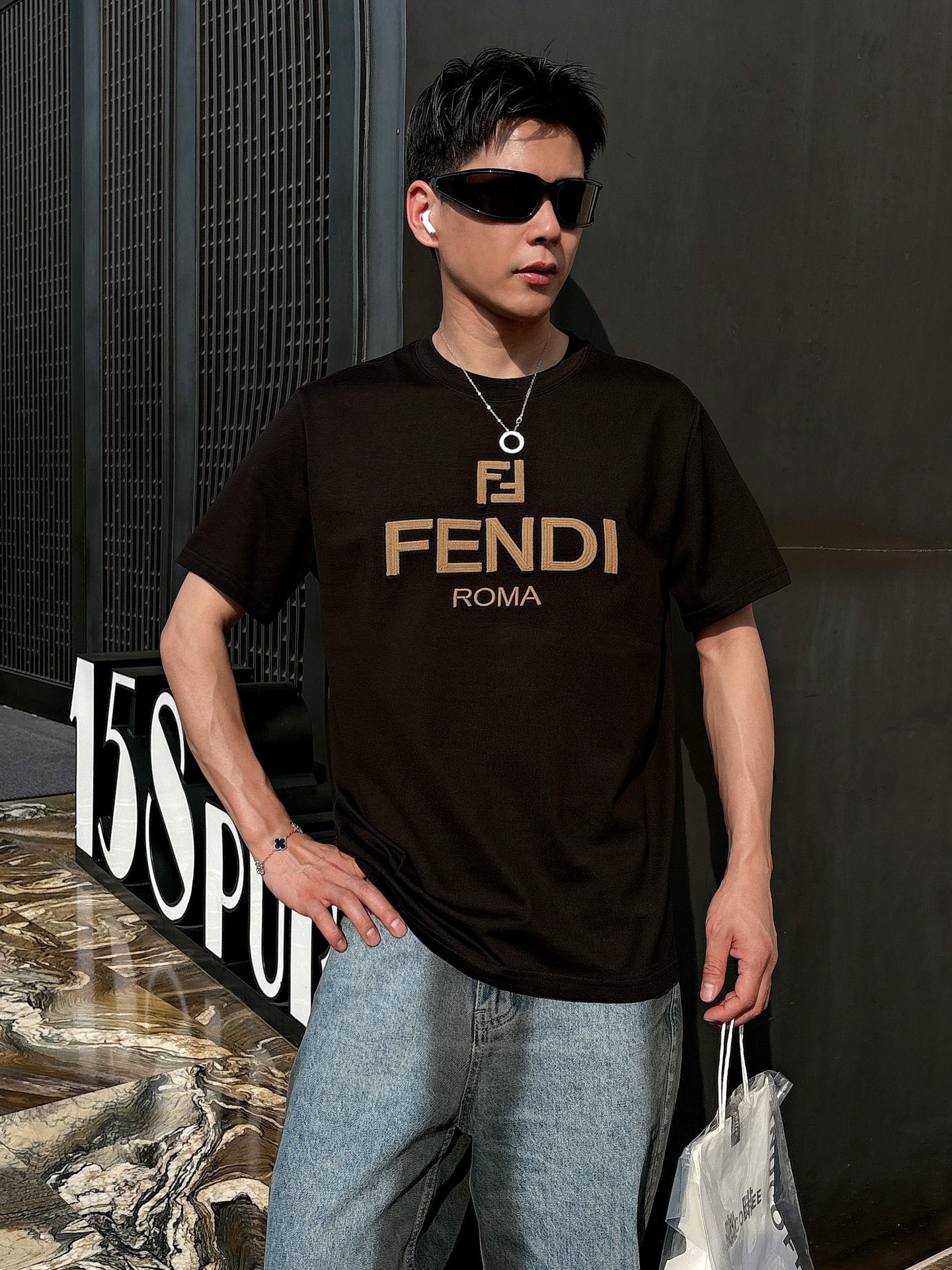 Fendi Couple Basic Clothing Cotton Black Loose Fit S-l-xl