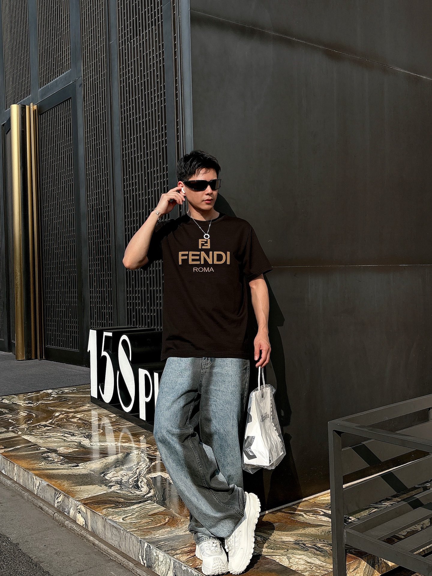 Fendi Couple Basic Clothing Cotton Black Loose Fit S-l-xl