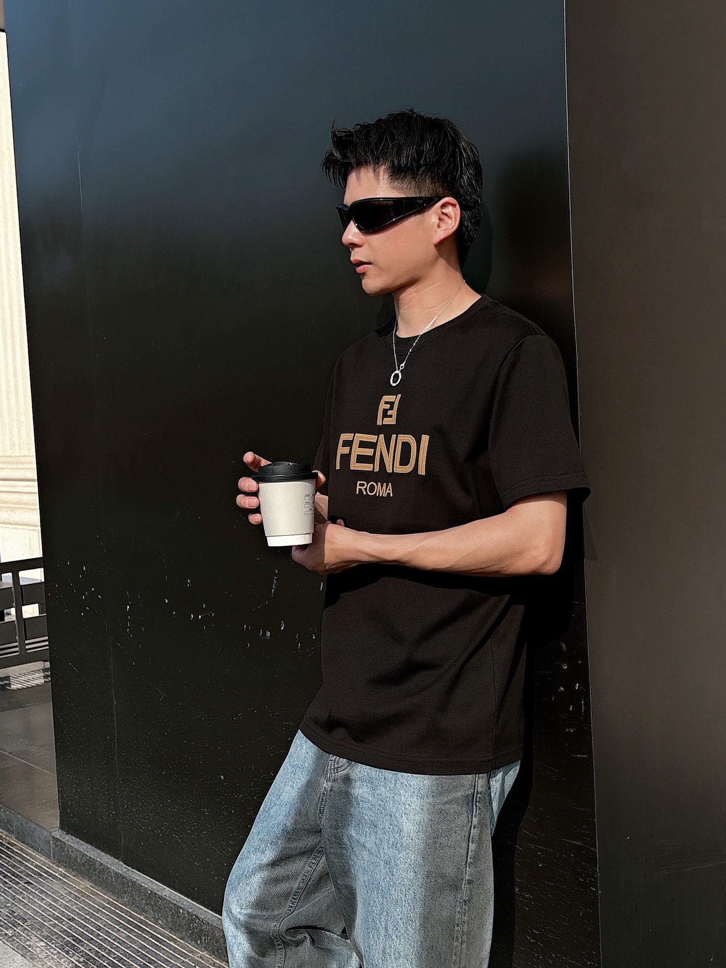 Fendi Couple Basic Clothing Cotton Black Loose Fit S-l-xl