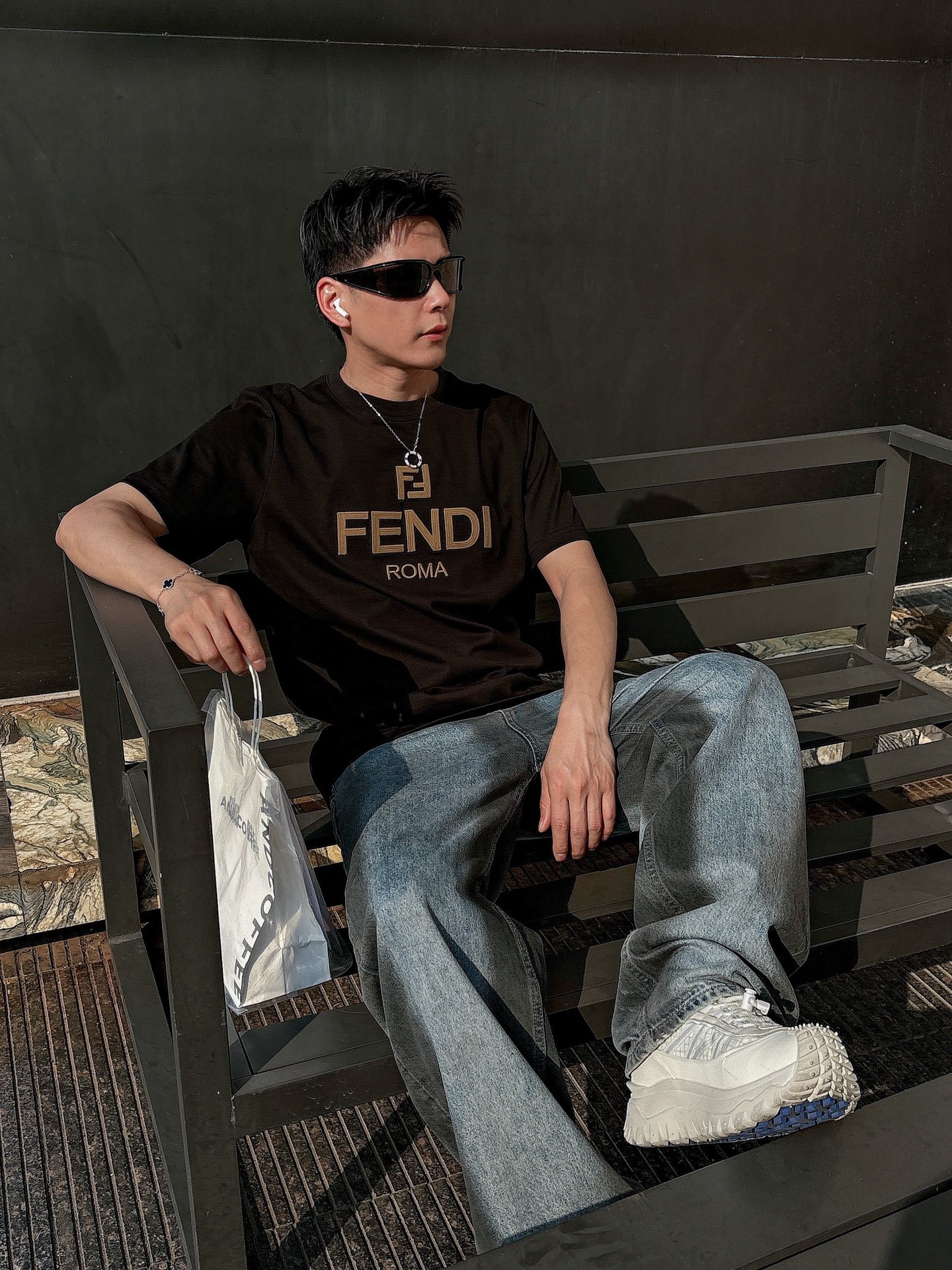 Fendi Couple Basic Clothing Cotton Black Loose Fit S-l-xl