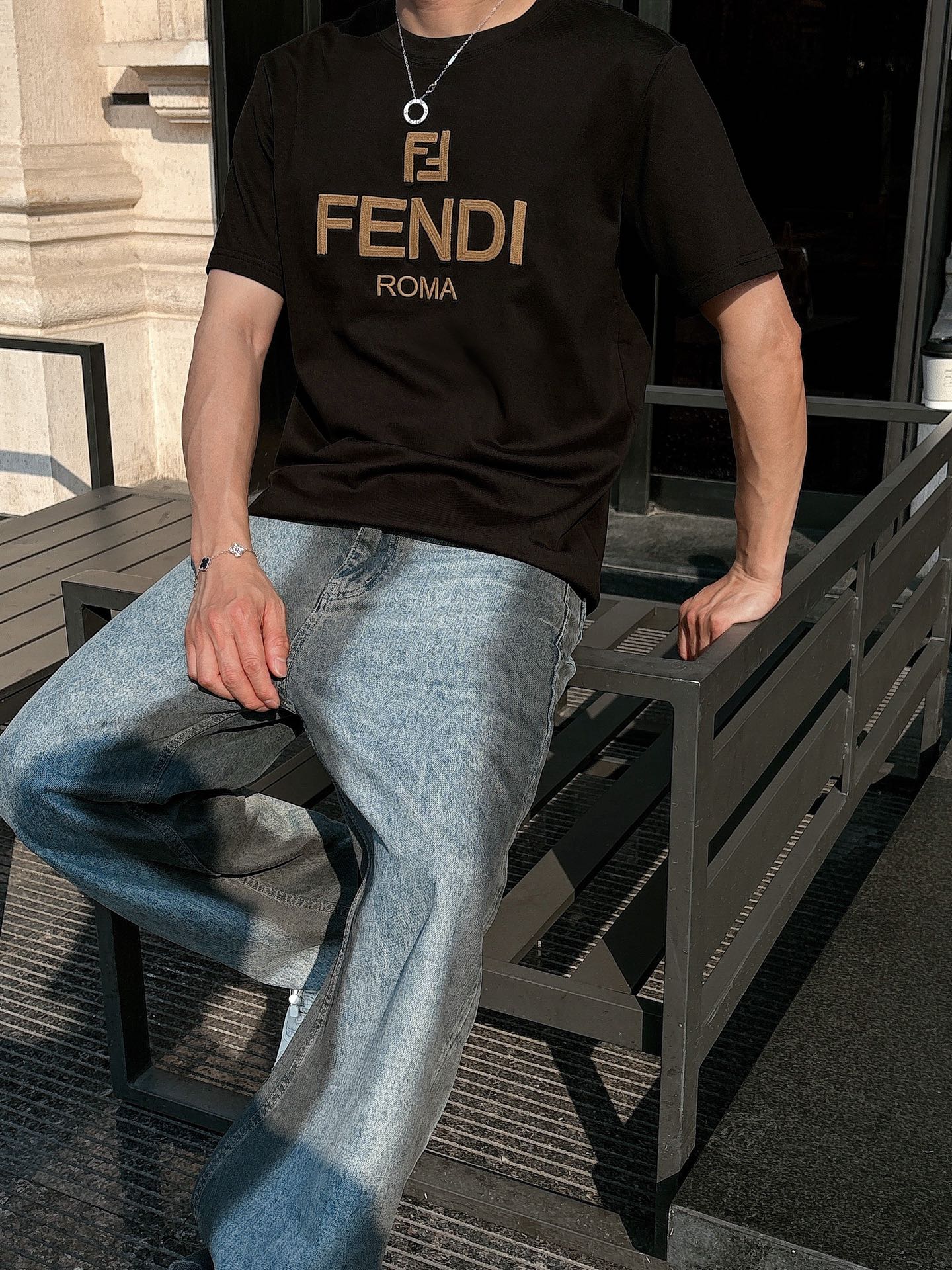 Fendi Couple Basic Clothing Cotton Black Loose Fit S-l-xl